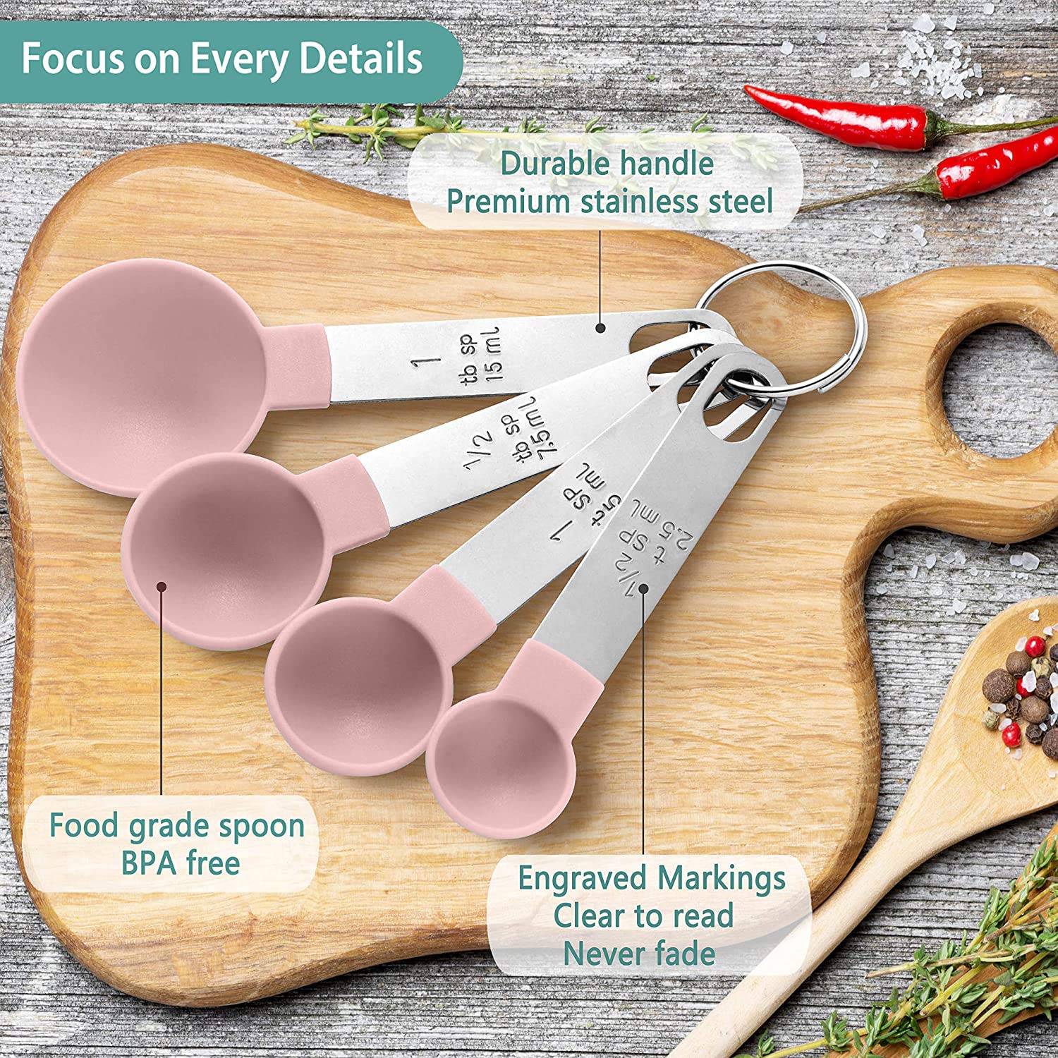 8 Pieces Measuring Cups And Spoons Set / Nesting Measuring Cups With Stainless Steel Handle / For Dry And Liquid Ingredient (Lig