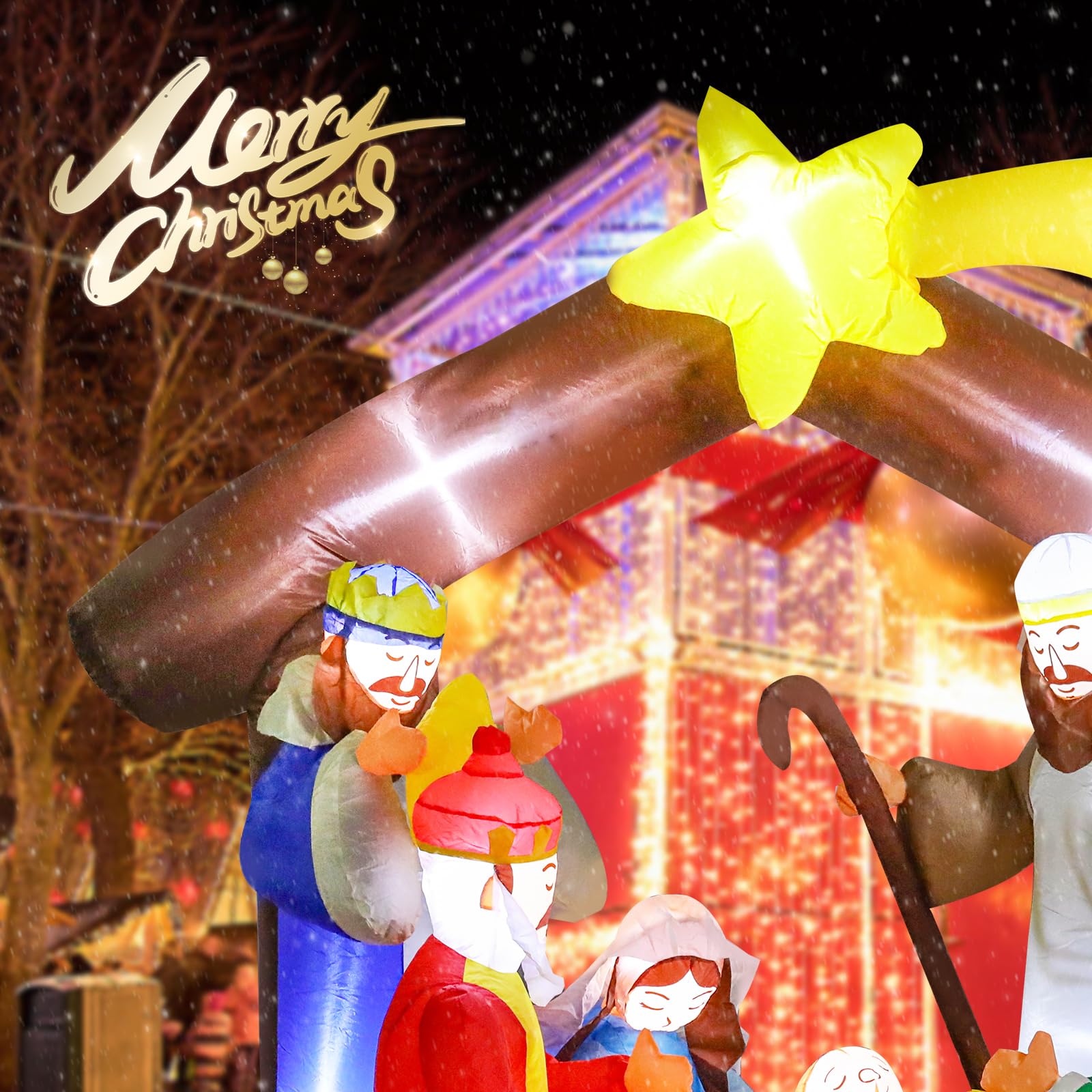 MUMTOP 6.3 FT Christmas Inflatables Nativity Scene, Blow Up Holy Family Outdoor Decorations with LED Lights Built-in for Holiday