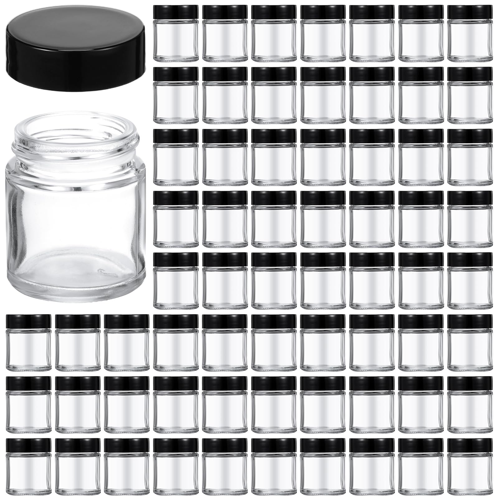 Aoriher 60 Pieces Glass Jars with Lids Clear Small Mason Empty Round Spice Wide Mouth Canning Storage Refillable Cosmetic Contai