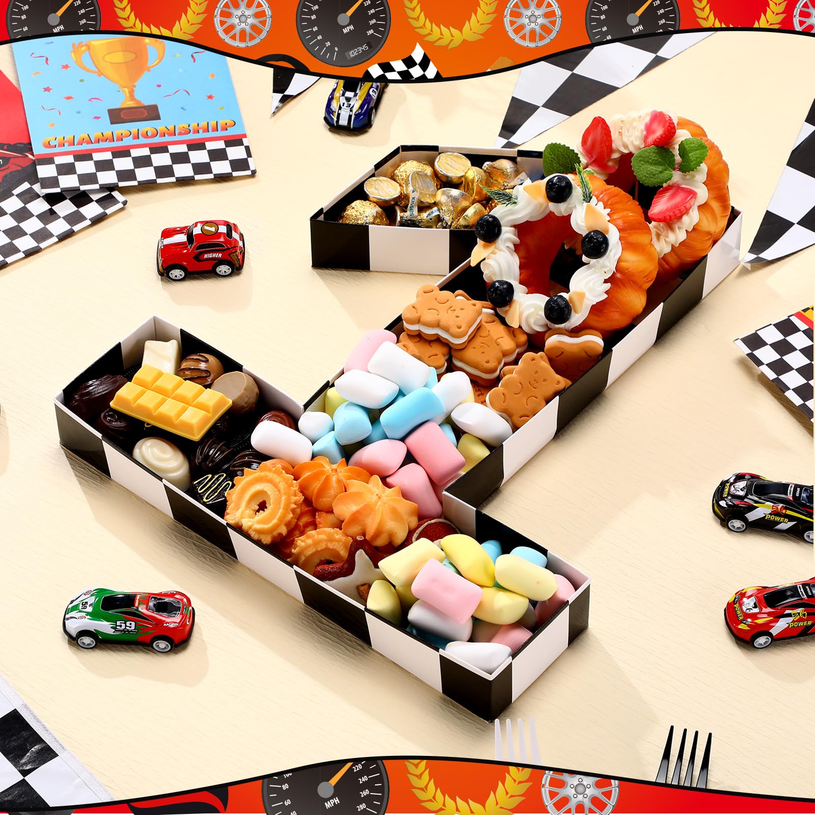 Mifoci 13.7 Race Car Cardboard Fillable Number Box for Charcuterie Fast Birthday Party Decor 1st 2nd 3rd 5th Number Shaped Box B