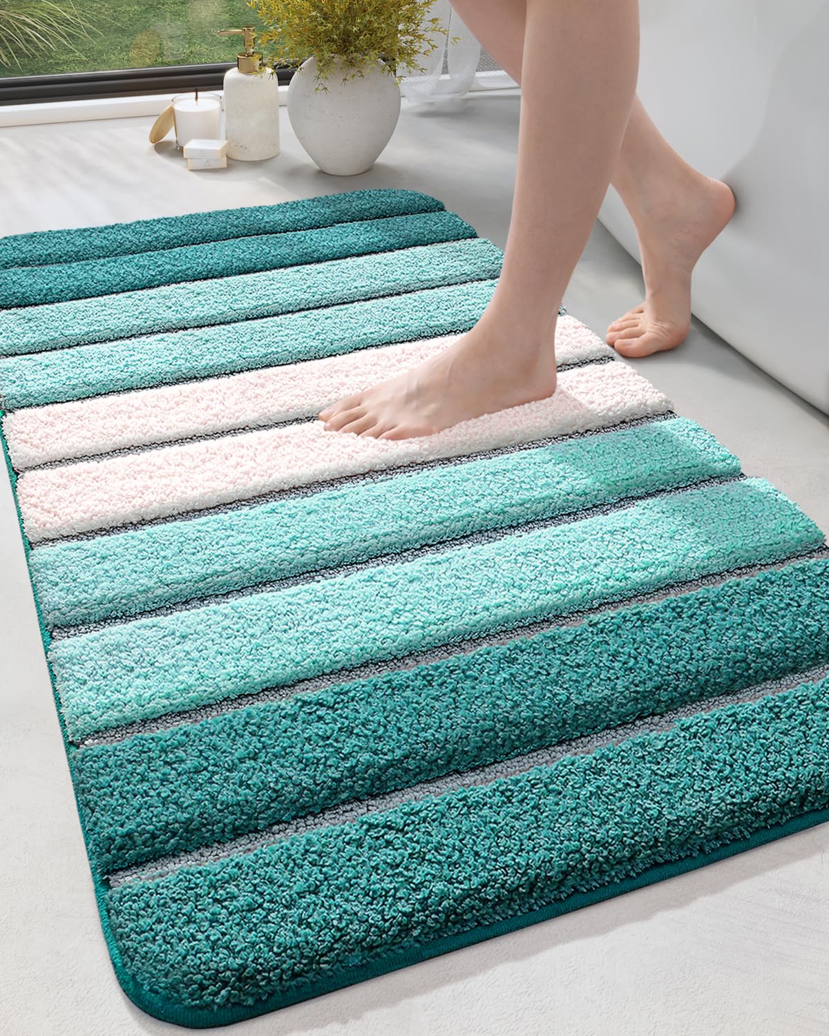 Dexi Bath Mat Bathroom Rug Absorbent Non-Slip Washable Shower Floor Mats Small Carpet 24''X43'', Turquoise