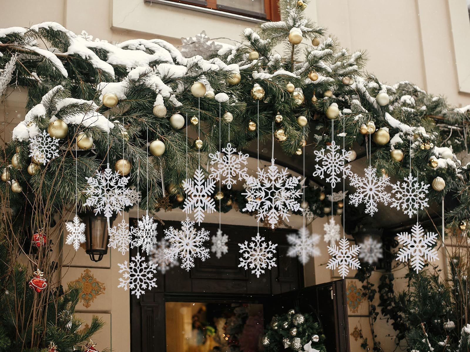 12 Pcs 15.8'' Large Snowflake Decorations - Giant Hanging Snowflakes, Plastic Snowflakes for Indoor & Outdoor Christmas Decor, P