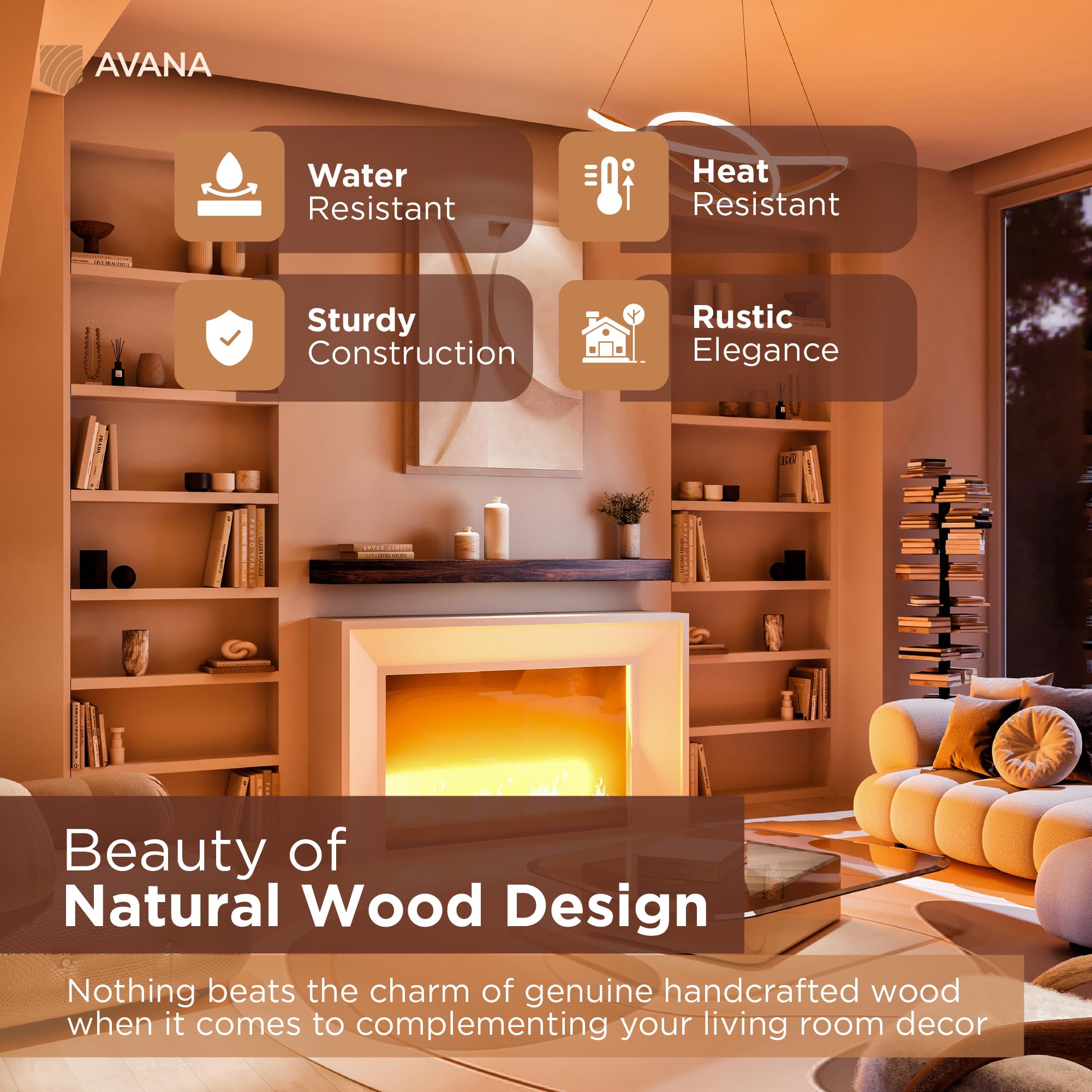 Avana Fireplace Mantel Shelf 60 Inch - Natural Wood Mantles For Over Fireplace - Handcrafted Mantel Farmhouse Floating Shelf - F