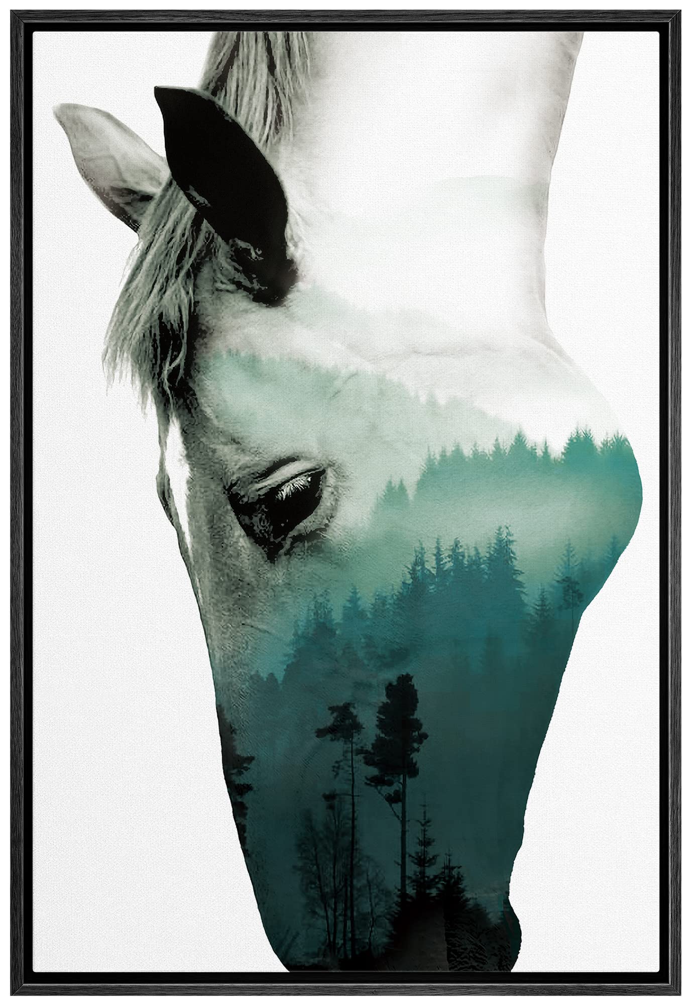 Signwin Framed Canvas Wall Art A Wild Horse And Foggy Mountain Double Exposure Photography Animals Wildlife Digital Art Modern A