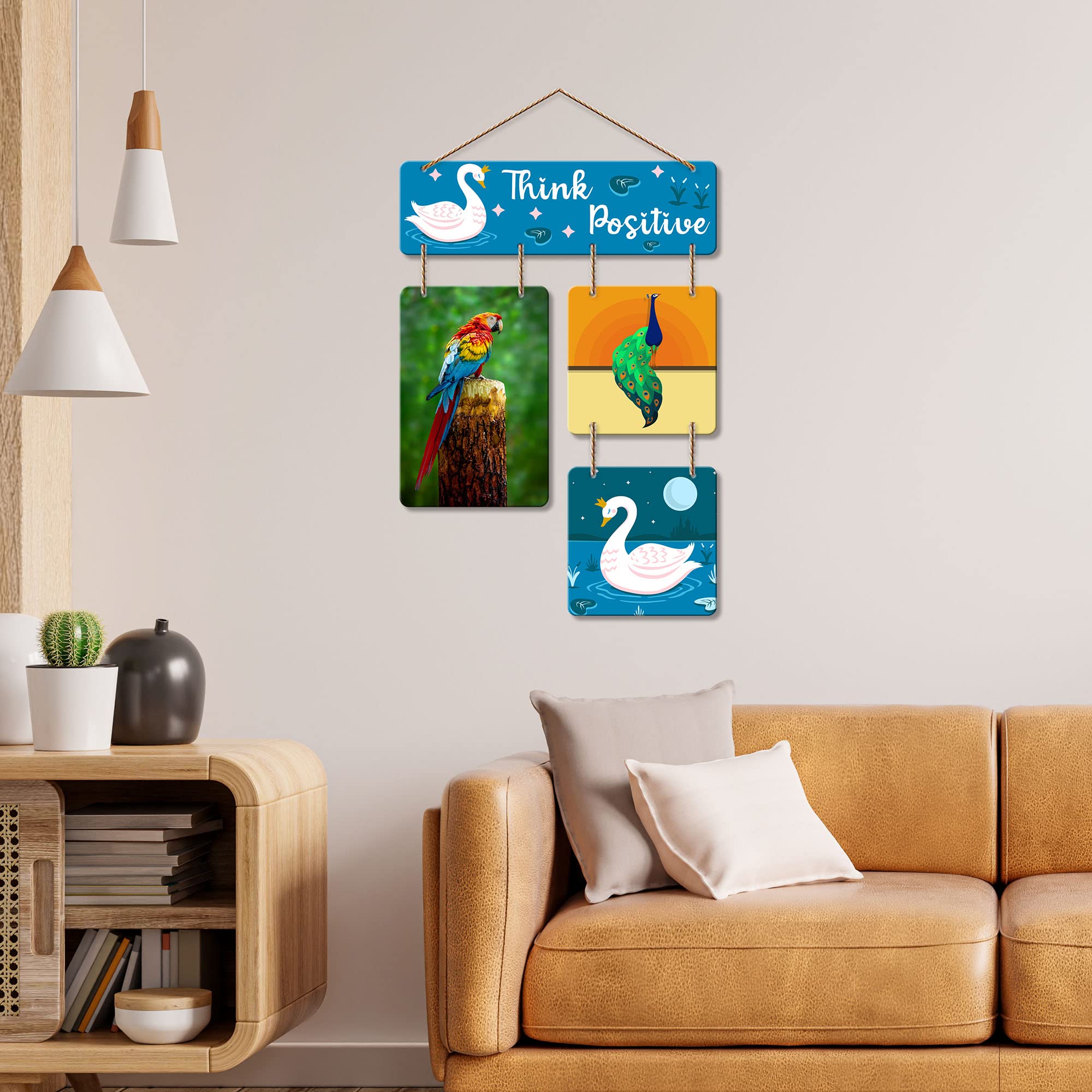 Artvibes Think Positive Decorative Wall Art Wood Hanging for Livingroom, Bedroom | Home Decor | Office | Gift | Quotes Item Artw