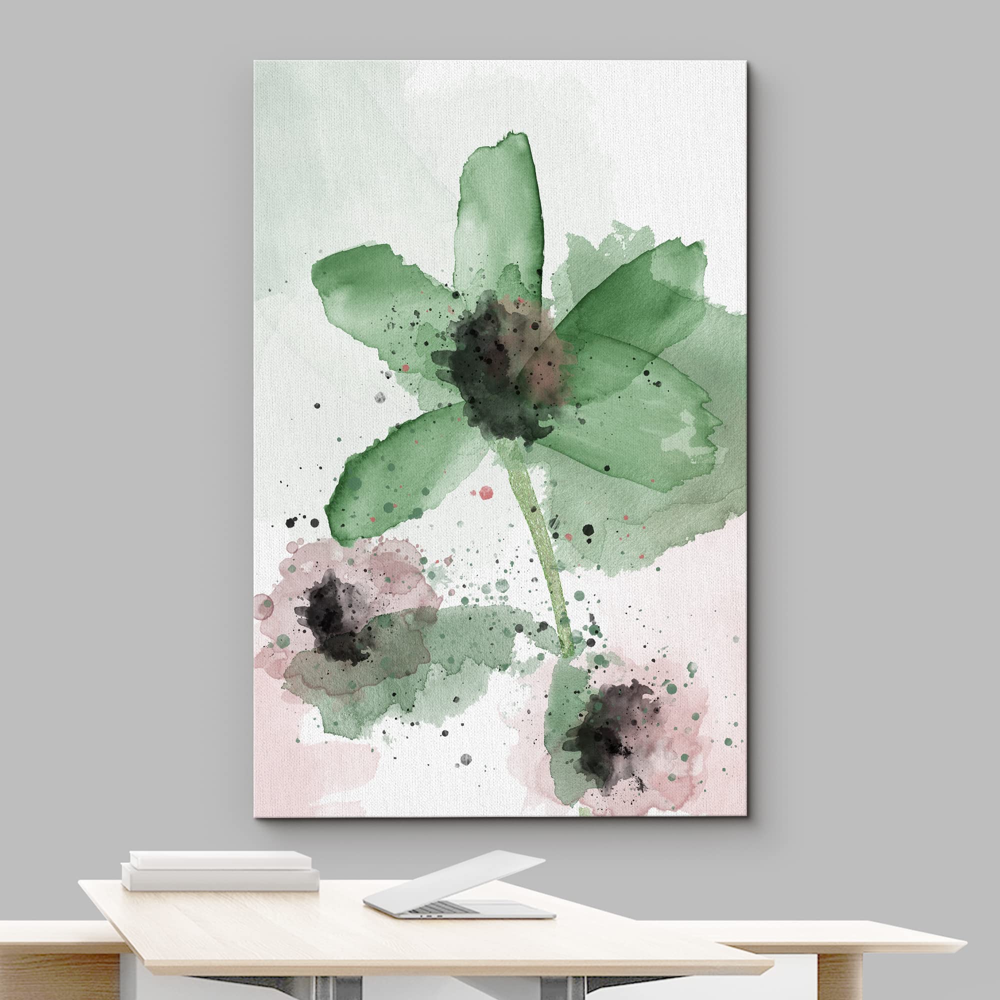 Wall26 Canvas Print Wall Art Watercolor Explosion Green & Red Daisies Floral Botanical Illustrations Minimalism Glam Multicolor