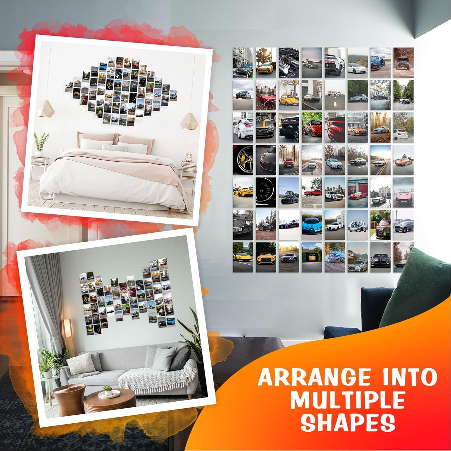 Exo Decor Aesthetic 54 Pcs Cars Wall Collage Kit - 4X6 Inch Posters With Double-Sided Tape - Wall Prints For Bedroom, Living Roo