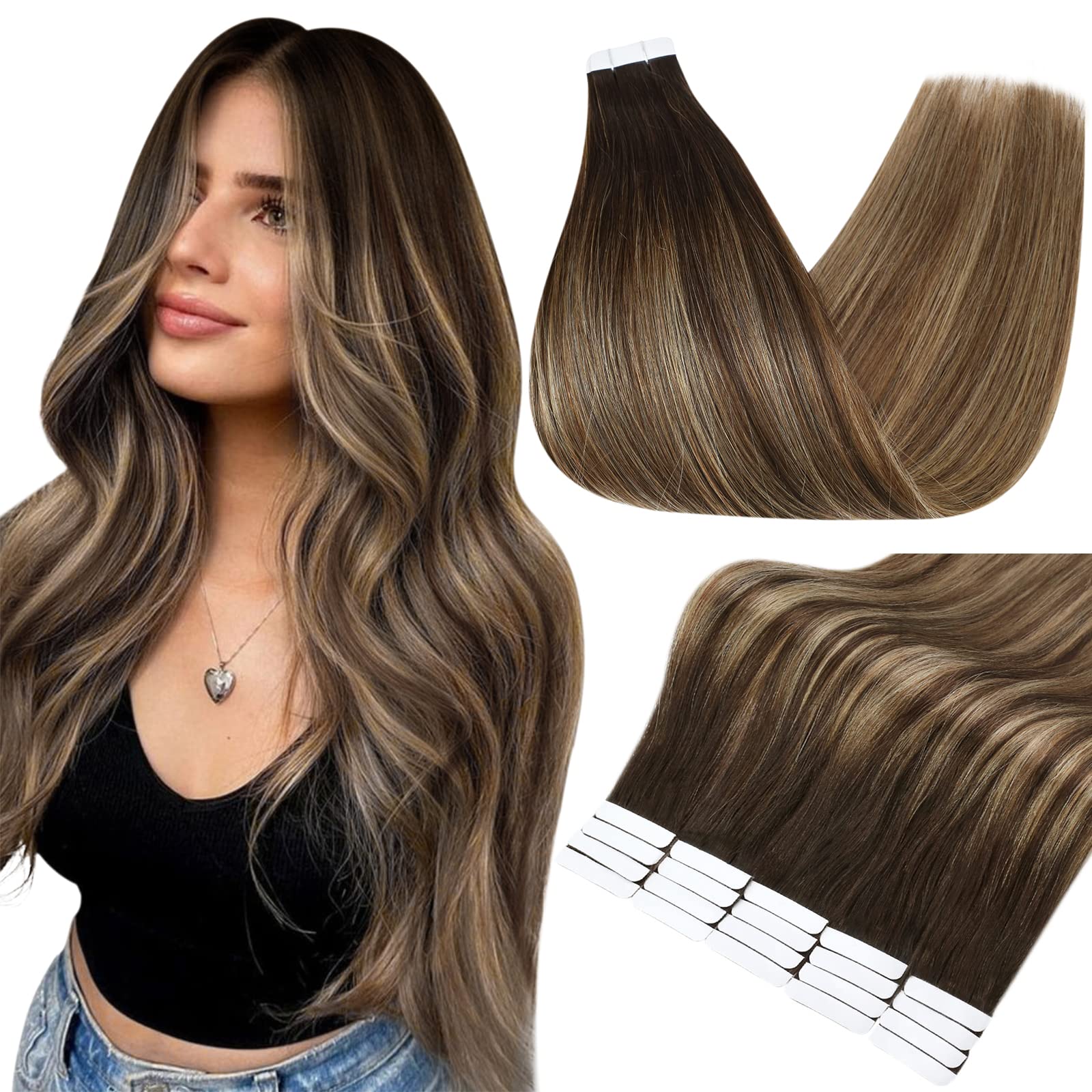 Full Shine Tape In Real Hair Extentions 20 Inch Remy Hair Extensions Balayage Ombre Hair Extensions Color 2 Fading To 3 And 27 H