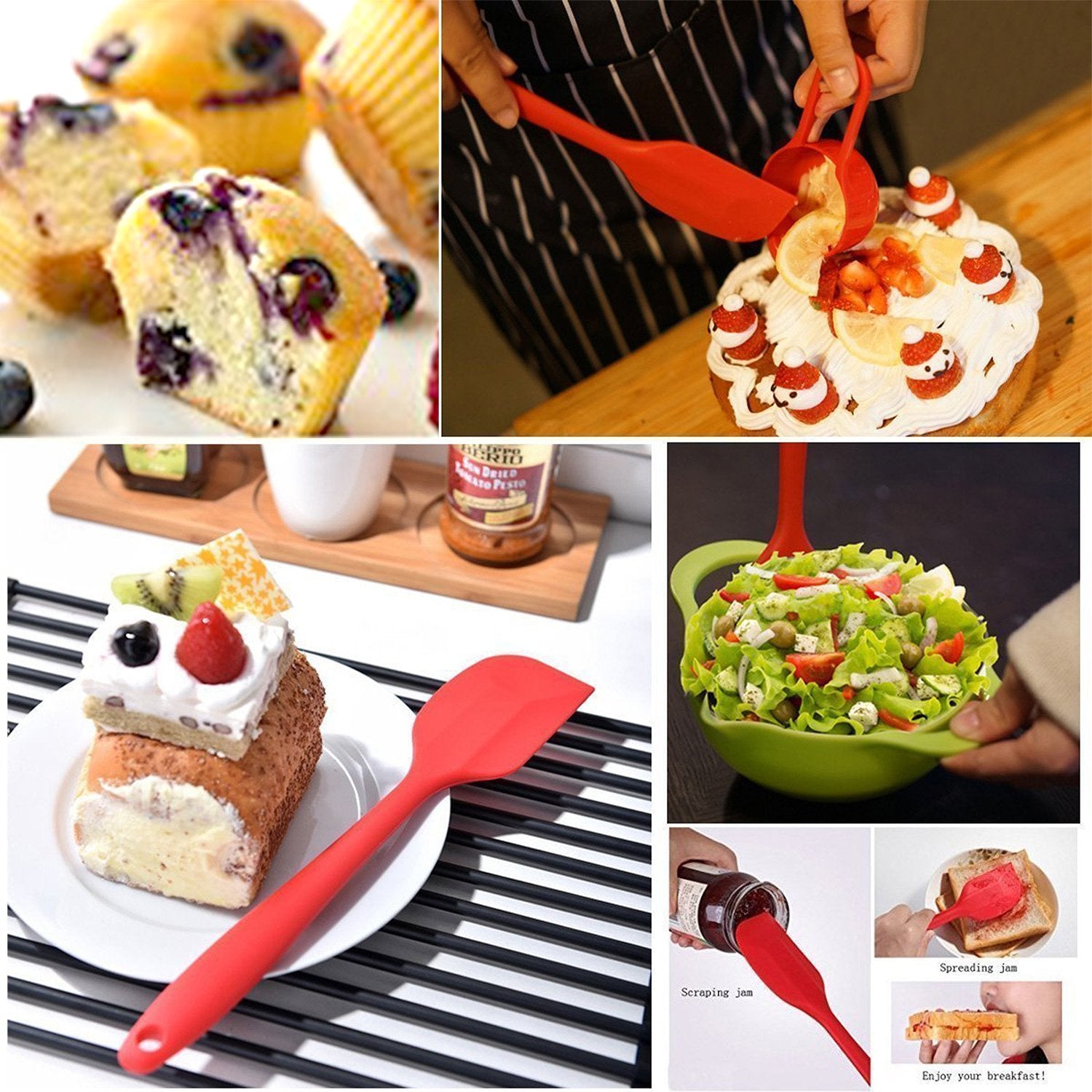 Silicone Spatulas, 11 Inch Rubber Spatula Heat Resistant Seamless One Piece Design Non-Stick Flexible Scrapers Baking Mixing Too
