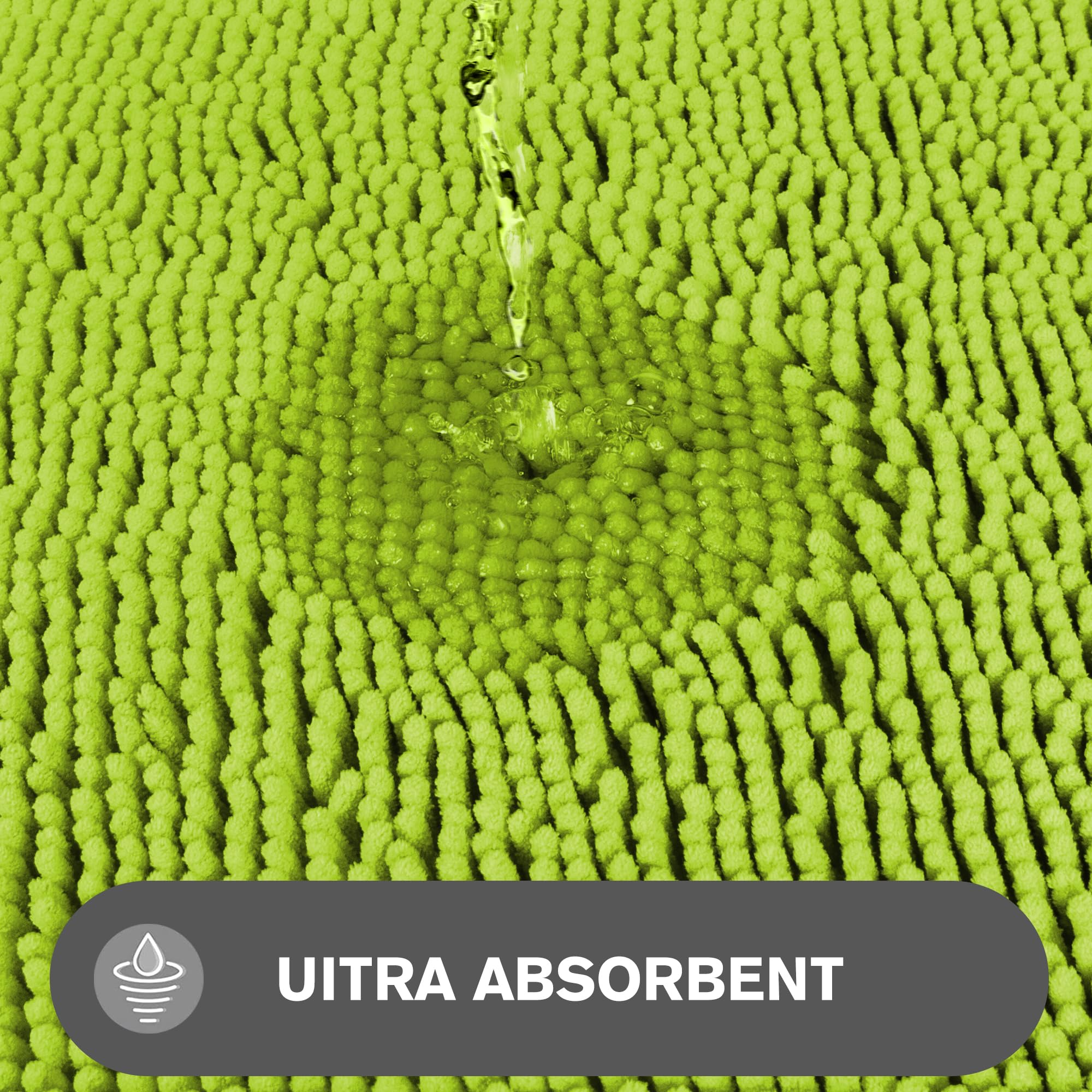 Pureswan Lime Green Bathroom Rugs - Absorbent And Washable Bath Mat, Non-Slip, Thick Soft Chenille Bath Rugs For Bathroom Floor,