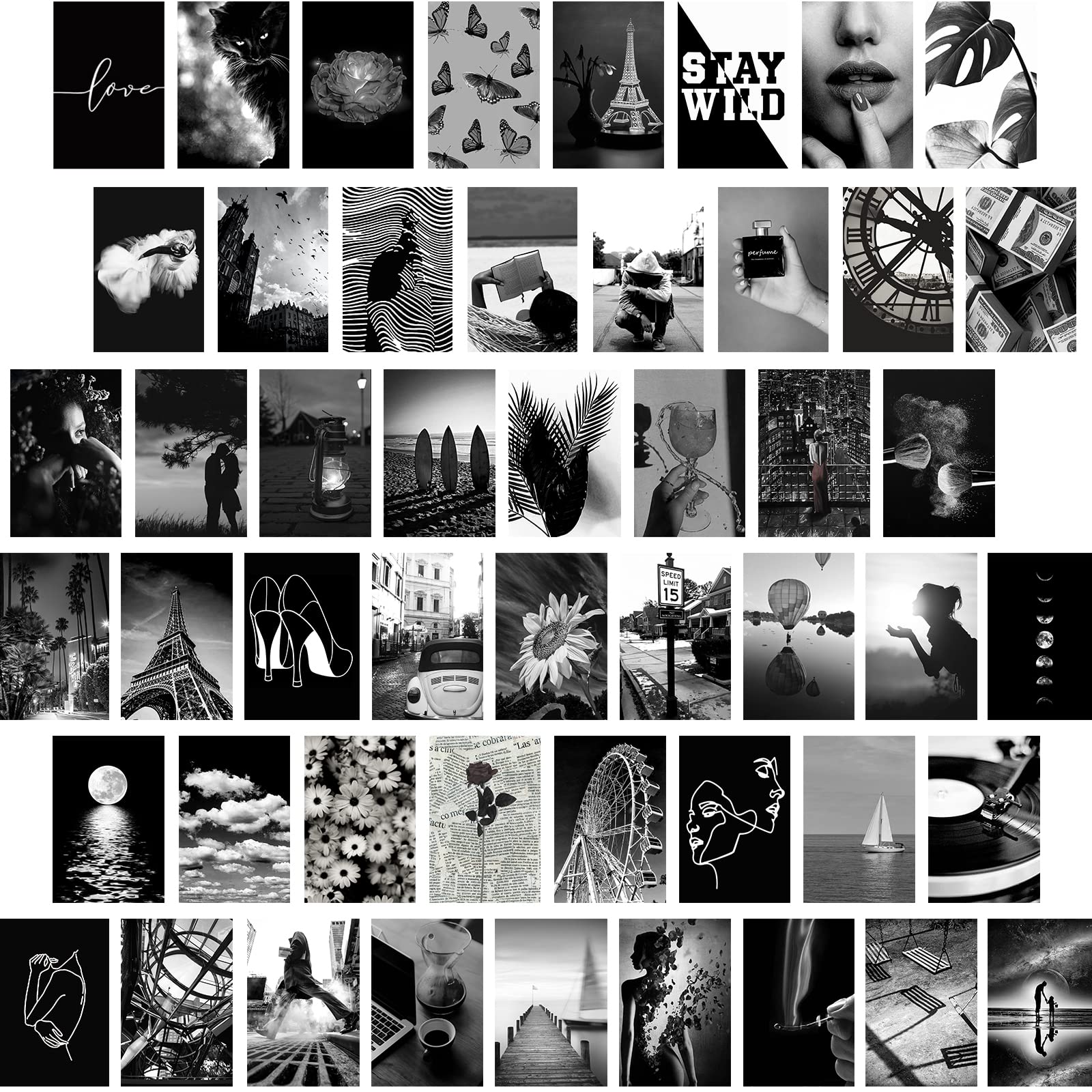 Yasowdkel Black White Aesthetic Wall Collage Kit, Aesthetic Collage Kit, 50Pcs 4X6 Inch Picture Collage Kit For Wall Aesthetic,B