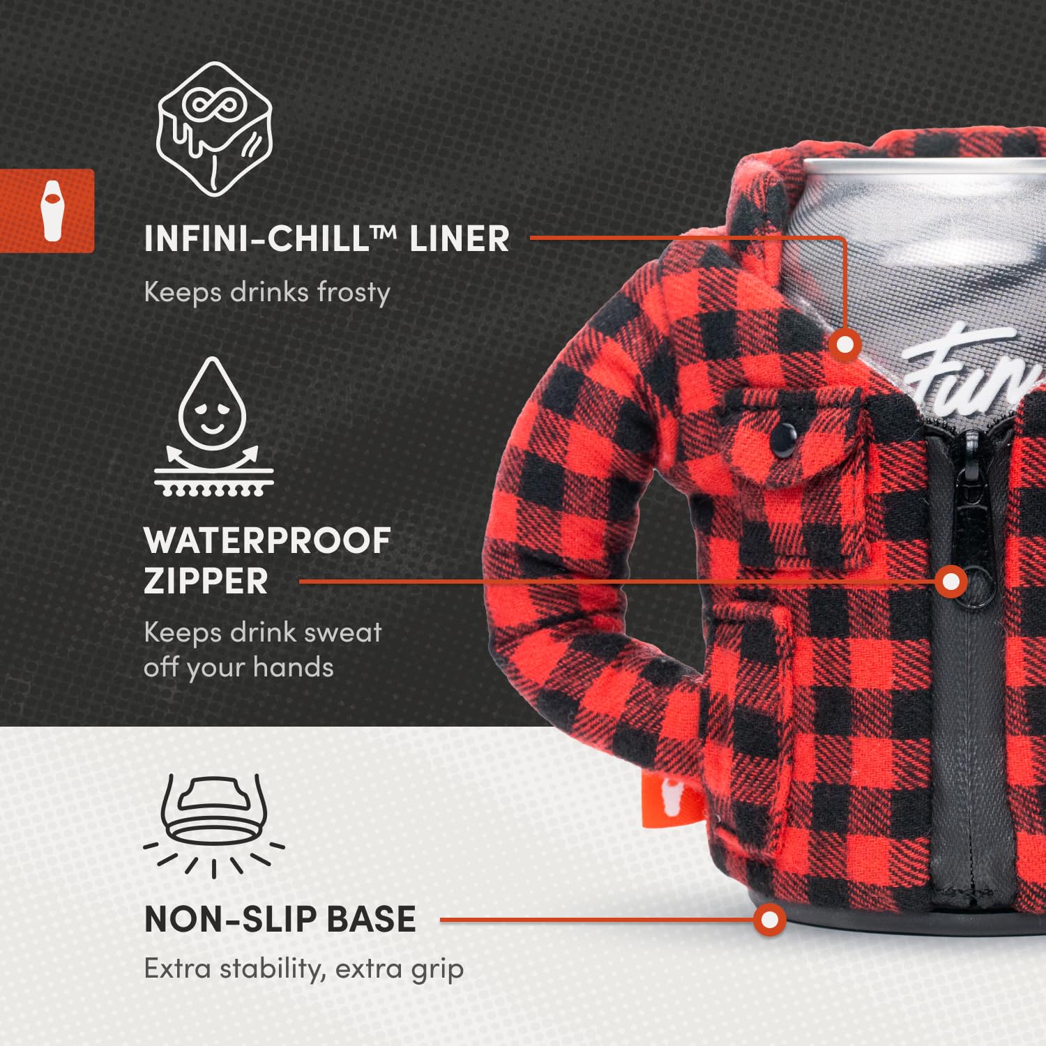 Puffin - The Lumber Jack Beverage Flannel, Insulated Can Cooler, Puffin Red