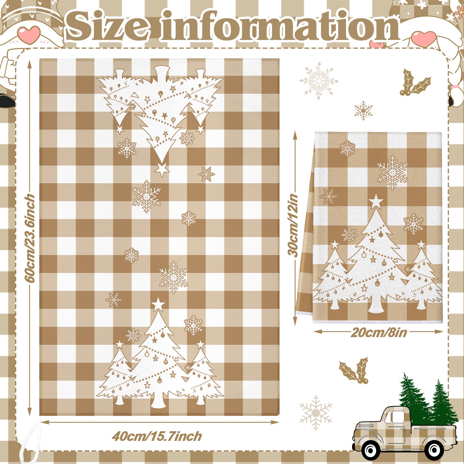 Sratte 6 Pcs Christmas Kitchen Towels Neutral Brown White Buffalo Plaid Dishtowels Absorbent Vintage Winter Bathroom Hand Towels