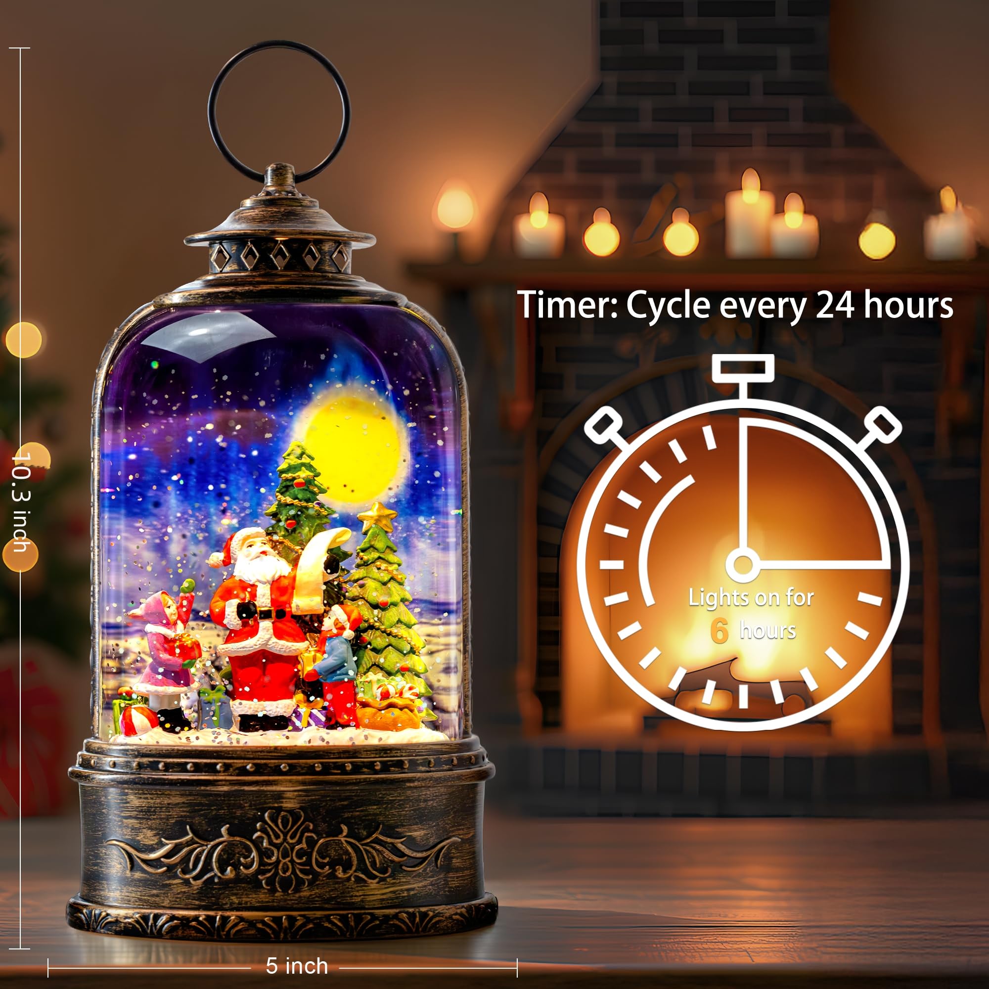 Christmas Snow Globe Water Lantern with Santa's List Scene Battery Operated or USB Powered Musical Lighted Holiday Decoration fo