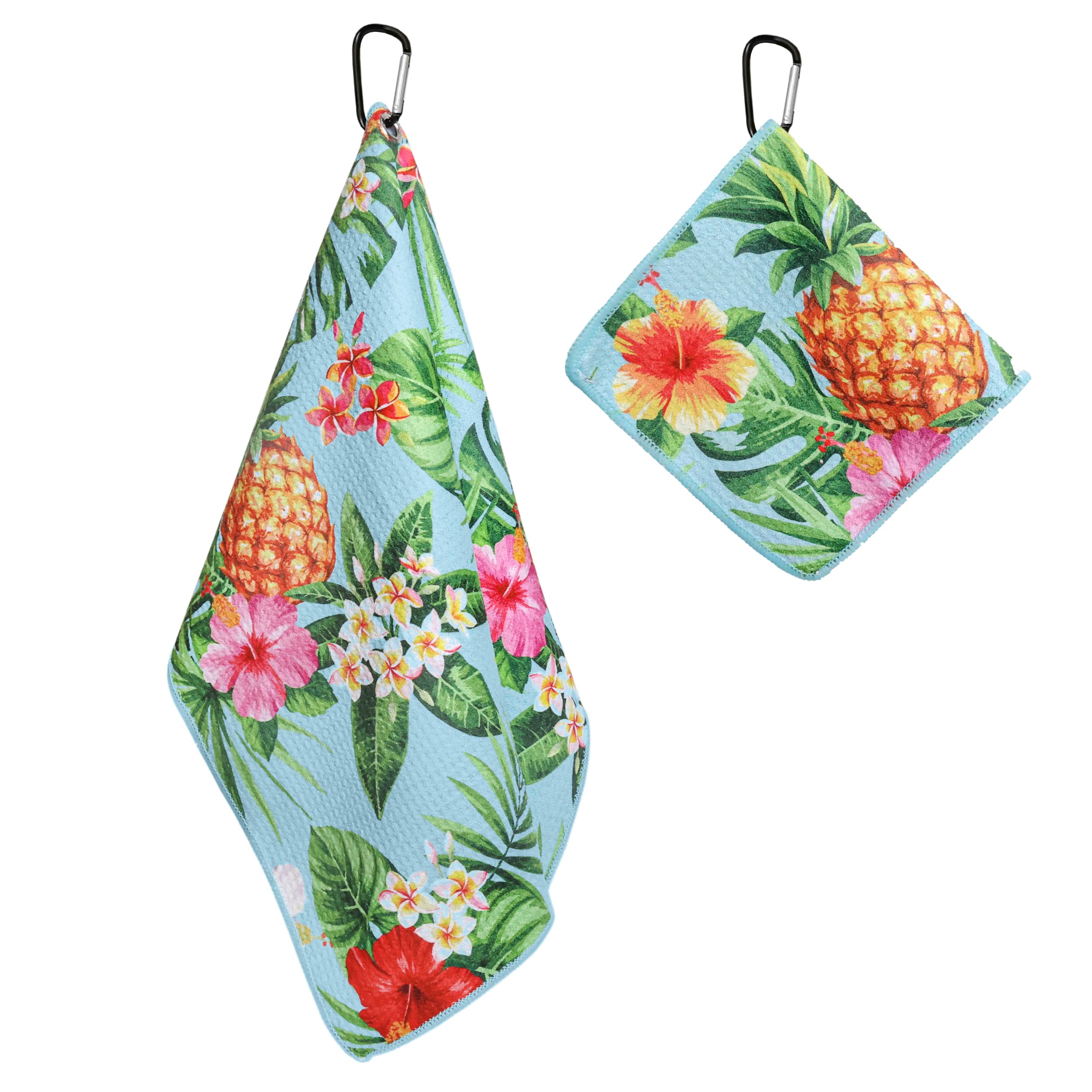 Playing It Forward Pineapple Tropics Golf Towel with Clip for Women and Men  Microfiber Waffle and Ball Towels  Set of 2