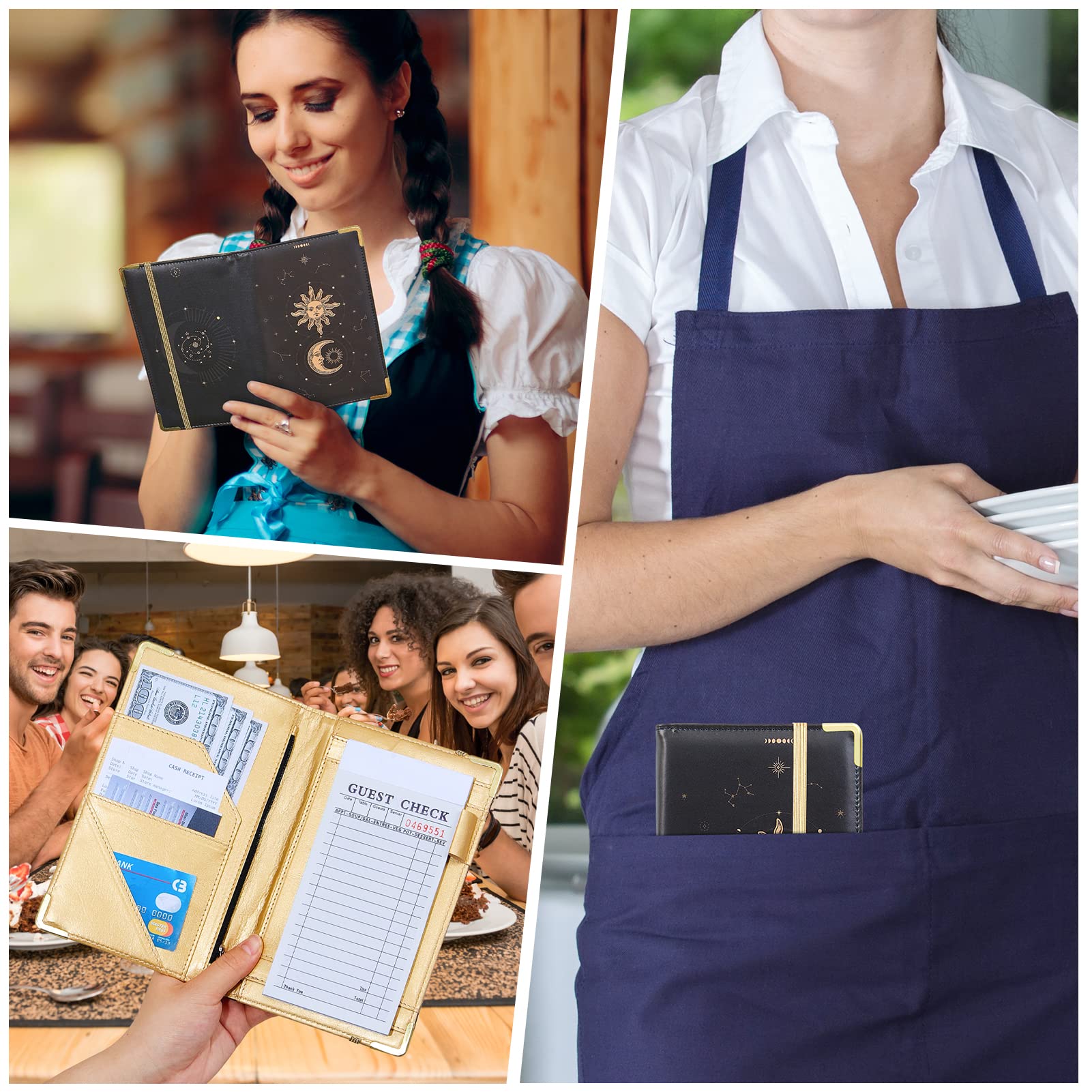 Server Book  Bienbee Waitress Book Black Server Books for Waitress Waiter Book with Money Zipper Pocket Serving Book Server Notepad Waitress Accessories