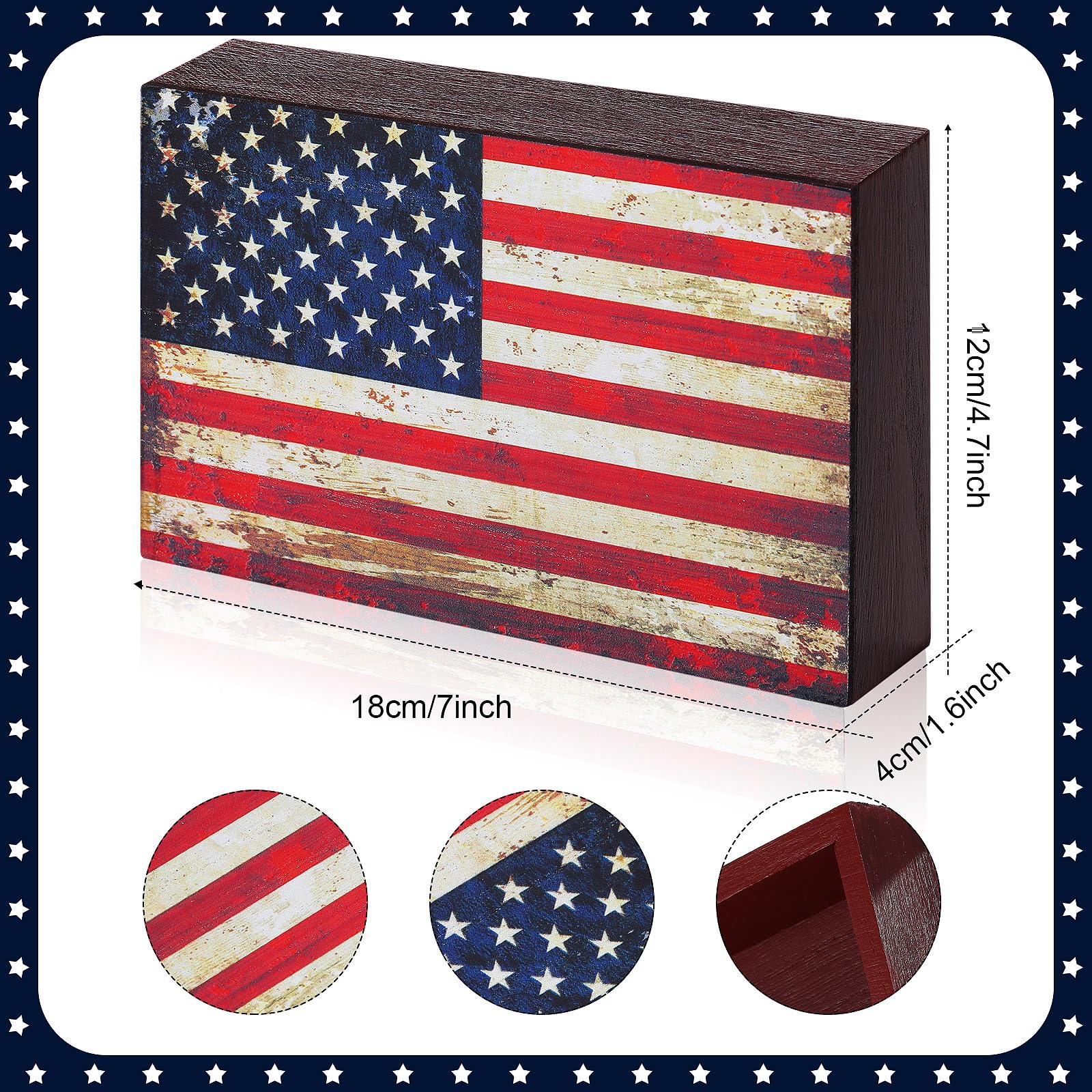 Sintuff Patriotic Wooden American Flag Box Sign Veterans Day Wood Block US Flag Wall Art Tiered Tray Decor for 4th of July Memor