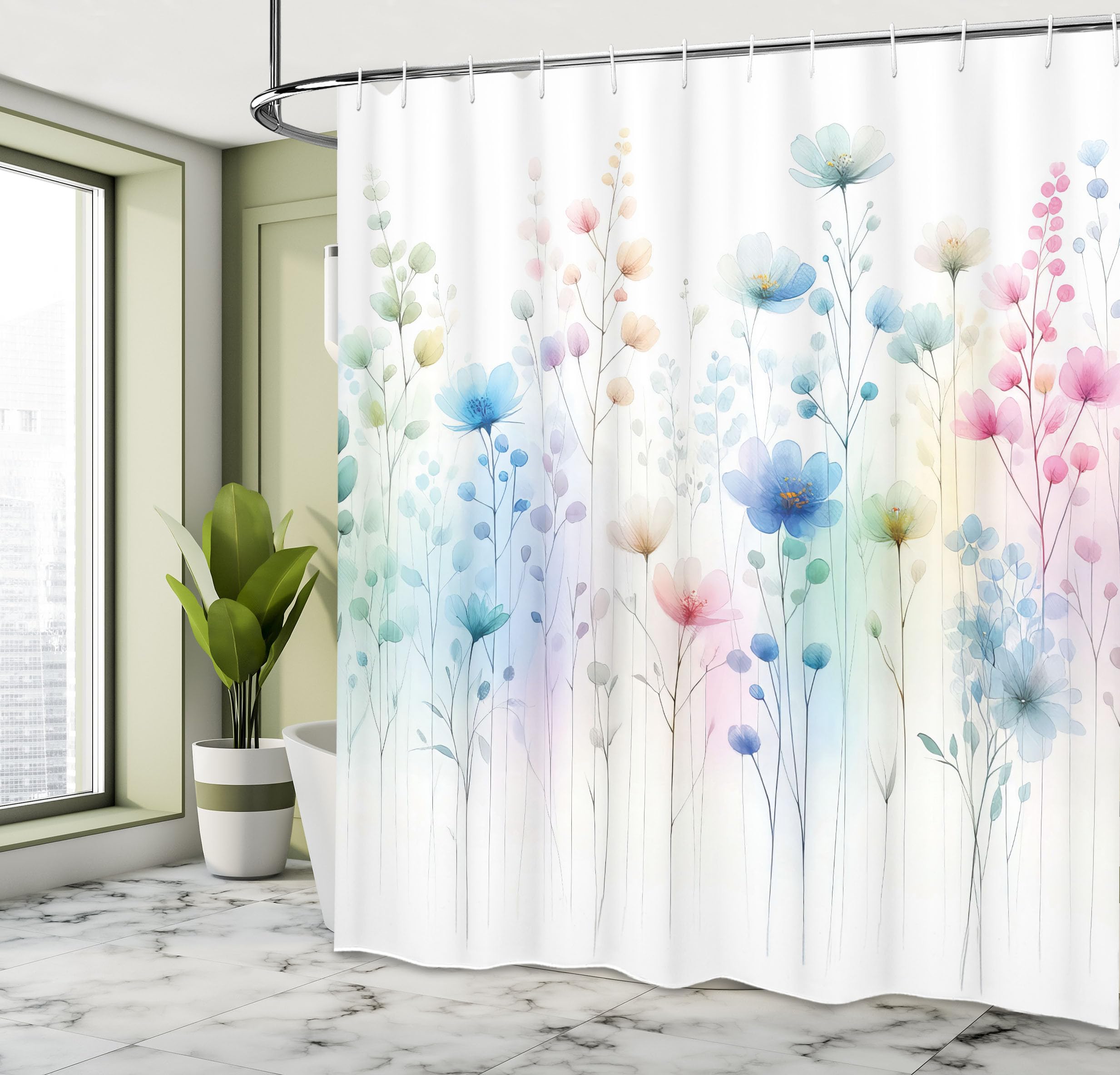 Ambesonne Floral Shower Curtain, Dreamy Composition Of Celestial Flowers With Fantasy Tones Abstract Garden, Cloth Fabric Bathro