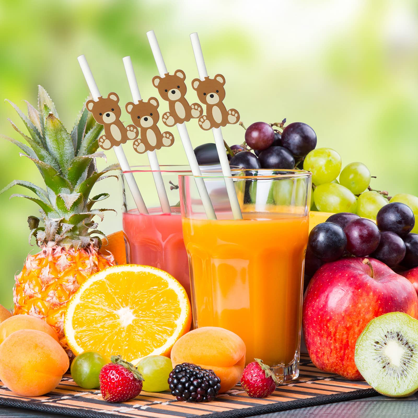 Skyley 100 Pcs Bear Paper Straws Little Cutie Straws Snowflake Disposable Drinking Paper Straws For Little Cutie Baby Shower Whi