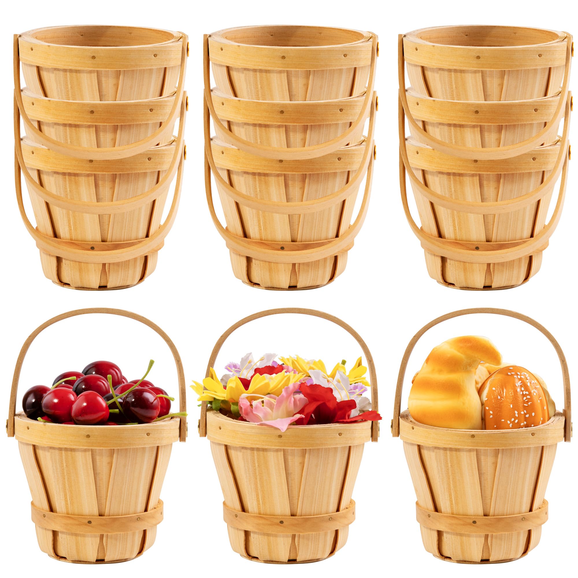 10 Pcs Mini Wooden Apple Baskets 3 x 5.1 Inch Empty Fall Harvest Basket Farmers Market Berry Baskets with Handle for Fruit and V