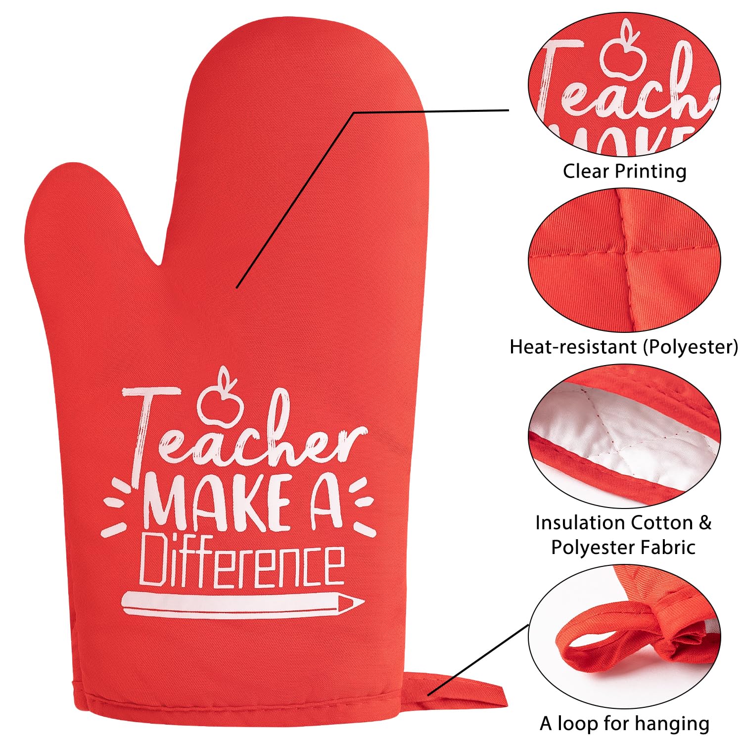 Grobro7 6Pcs Cotton Oven Mitts Pot Holders Teacher Appreciation Week Gift For Women Men Teacher Make A Difference Pocket Pothold