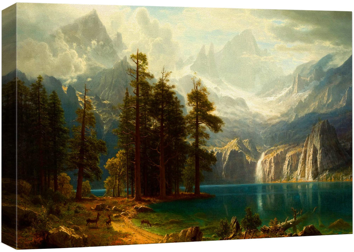 Wall26 Canvas Print Wall Art Mystic Forest & Mountain Landscape With Deer Nature Wilderness Illustrations Modern Art Rustic Scen