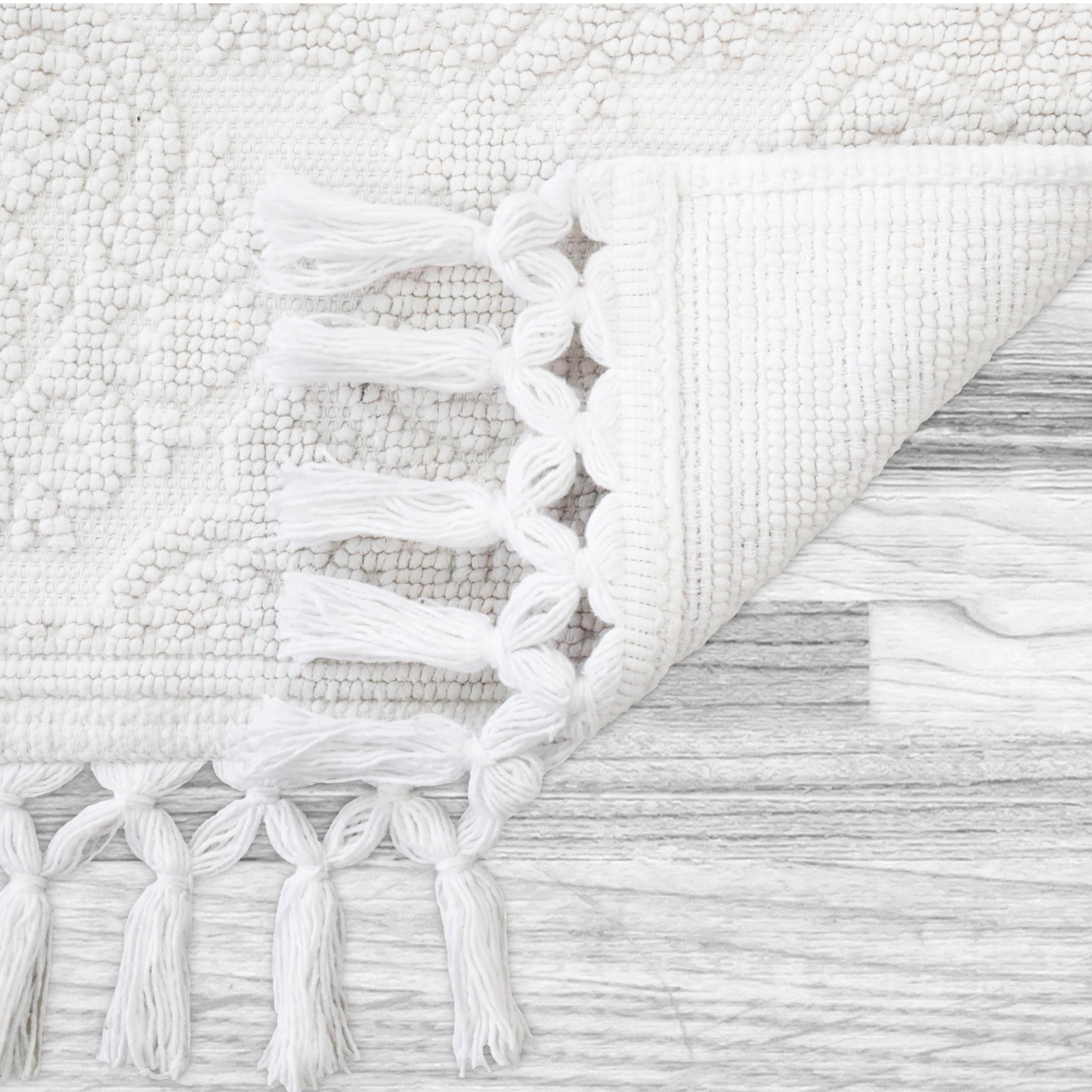 Jean Pierre - Ricardo Bath Mat, Woven Fringe Bathroom Rugs, 100% Cotton, Premium Bathroom Decor - Measures 27'' X 52'' - White