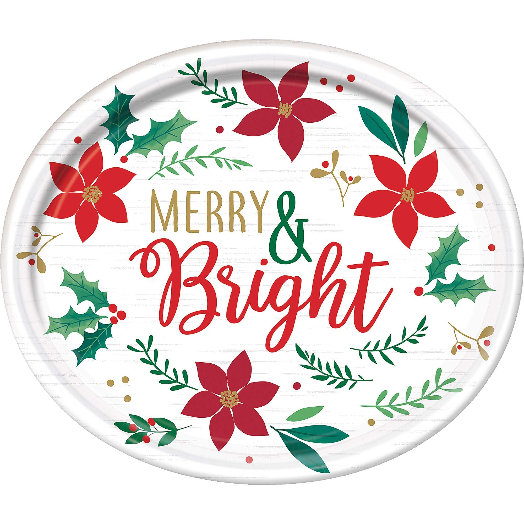 Multicolor Christmas Wishes Oval Paper Plates - 12'' (Pack Of 8) - Durable & Eco-Friendly Material - Perfect For Holiday Parties