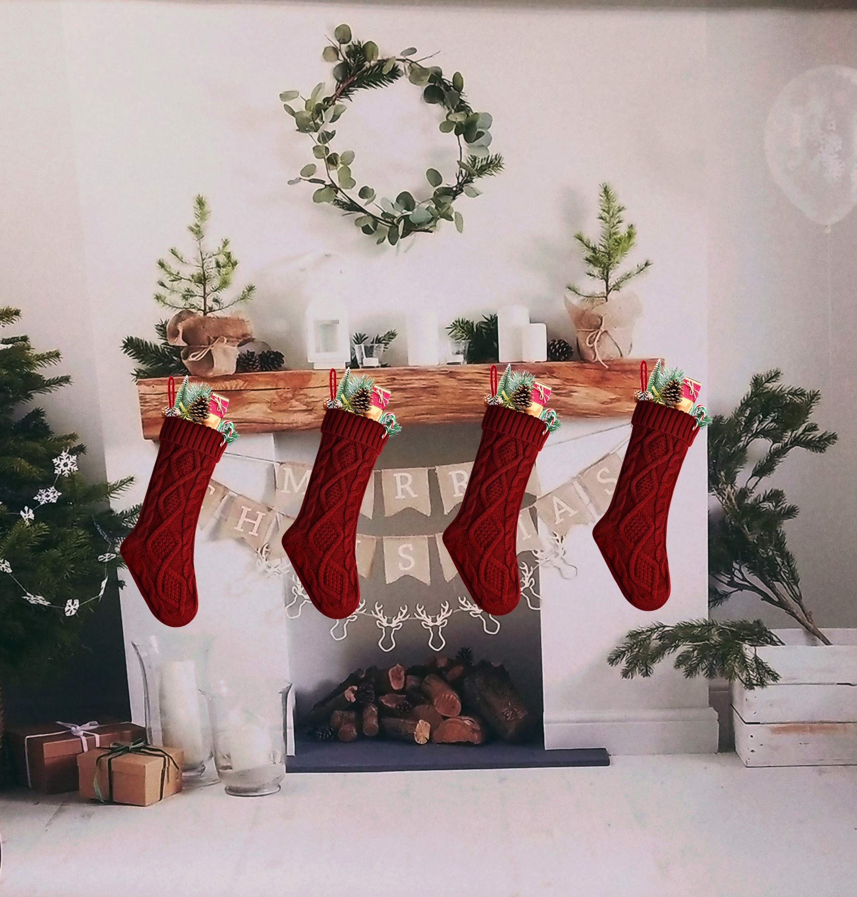 Kunyida 14 4PCS Unique Burgundy Knit Christmas Stockings,Style2
