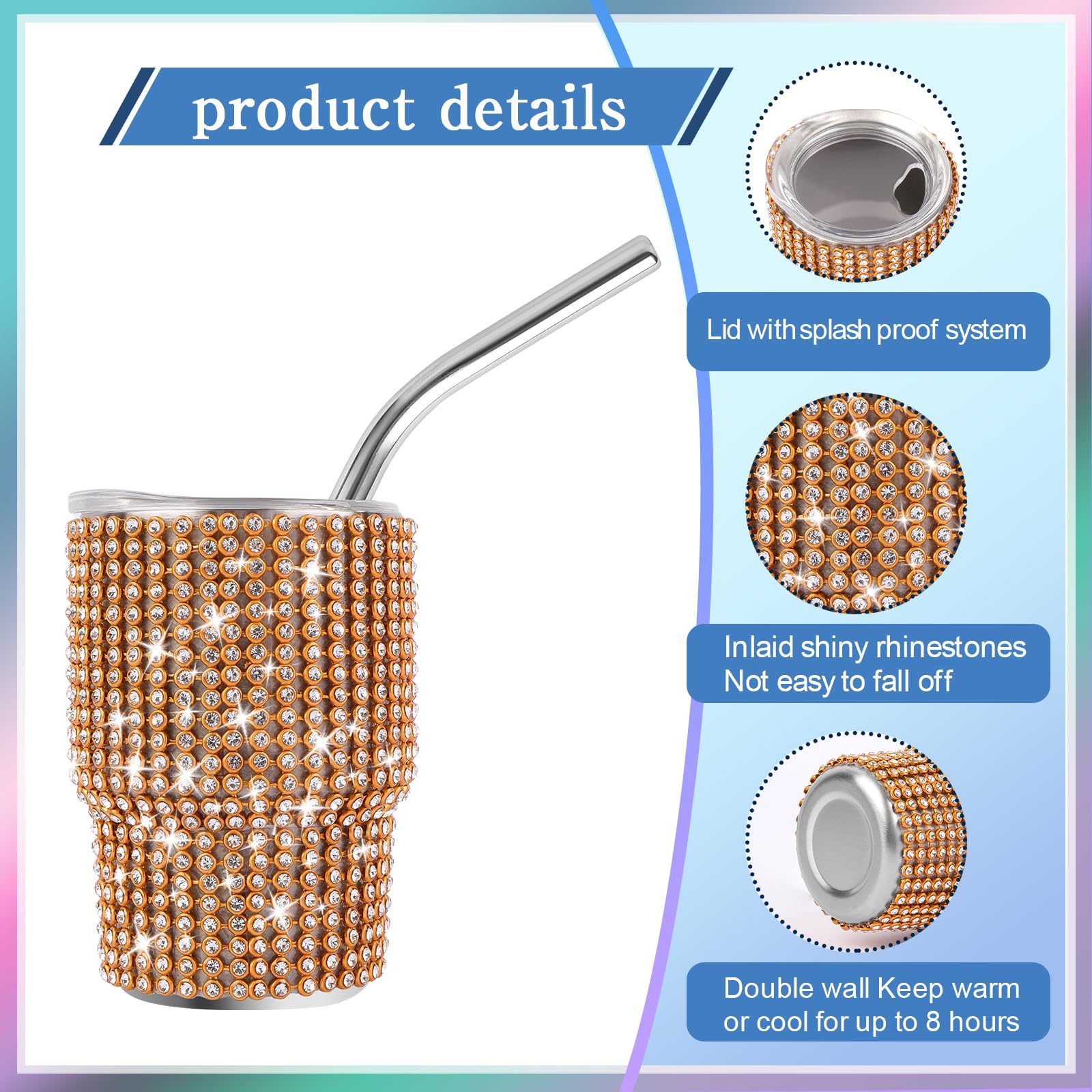 Instome Bling Mini Tumbler Shot Glass,3Oz Shot Glass Tumbler,Diamond Tumbler Shot Glass With Straw,Glitter Small Shot Glass Tumb