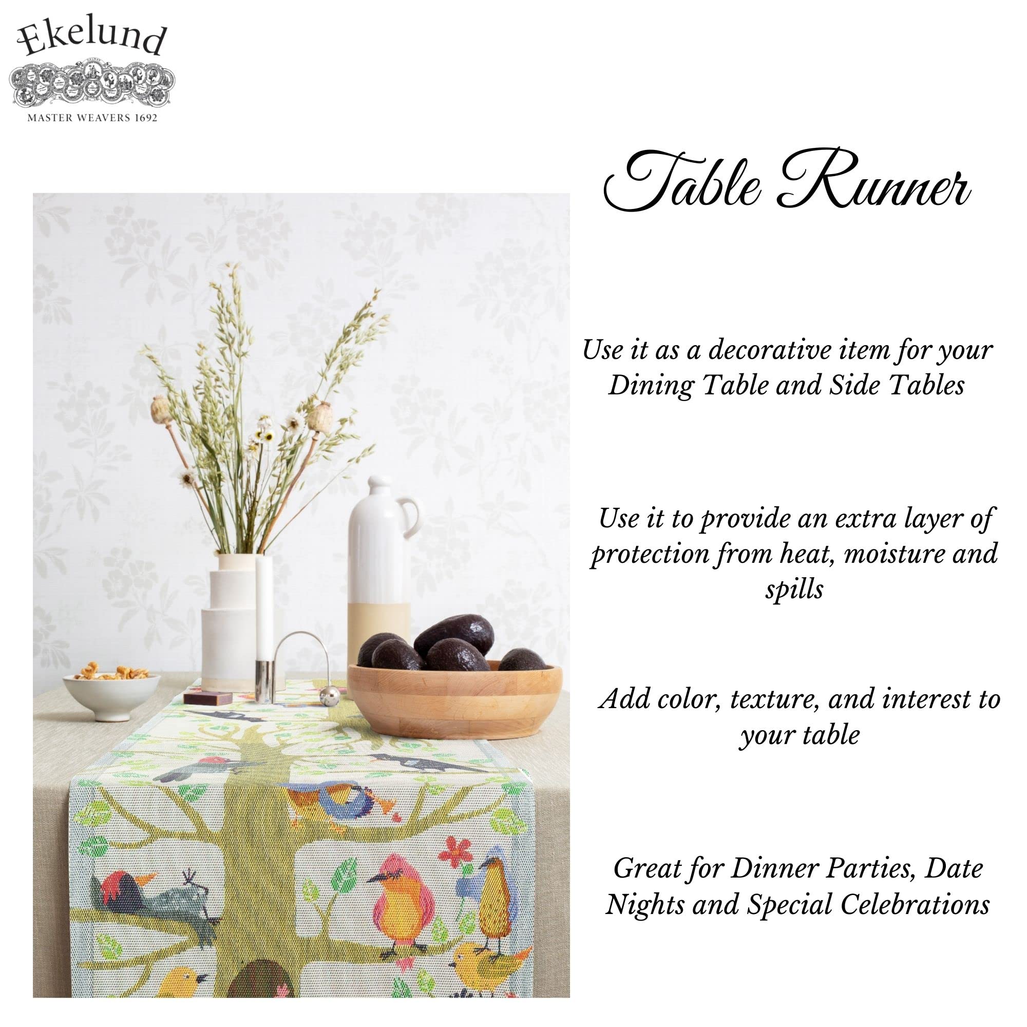 Ekelund Master Weavers - Vrfglar - @14 Inches X 47 Inches Natural Organic Cotton Fine Swedish Table Runner,Multicolor,35 Cm X 12