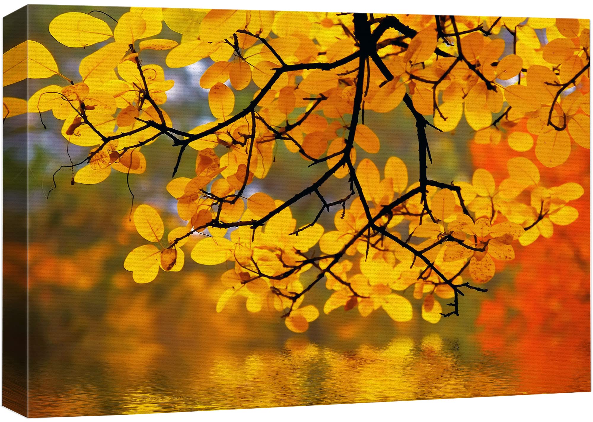 Wall26 Canvas Print Wall Art Yellow Leaves In The Forest With Bokeh Camera Effect Floral Nature Photography Realism Bohemian Sce