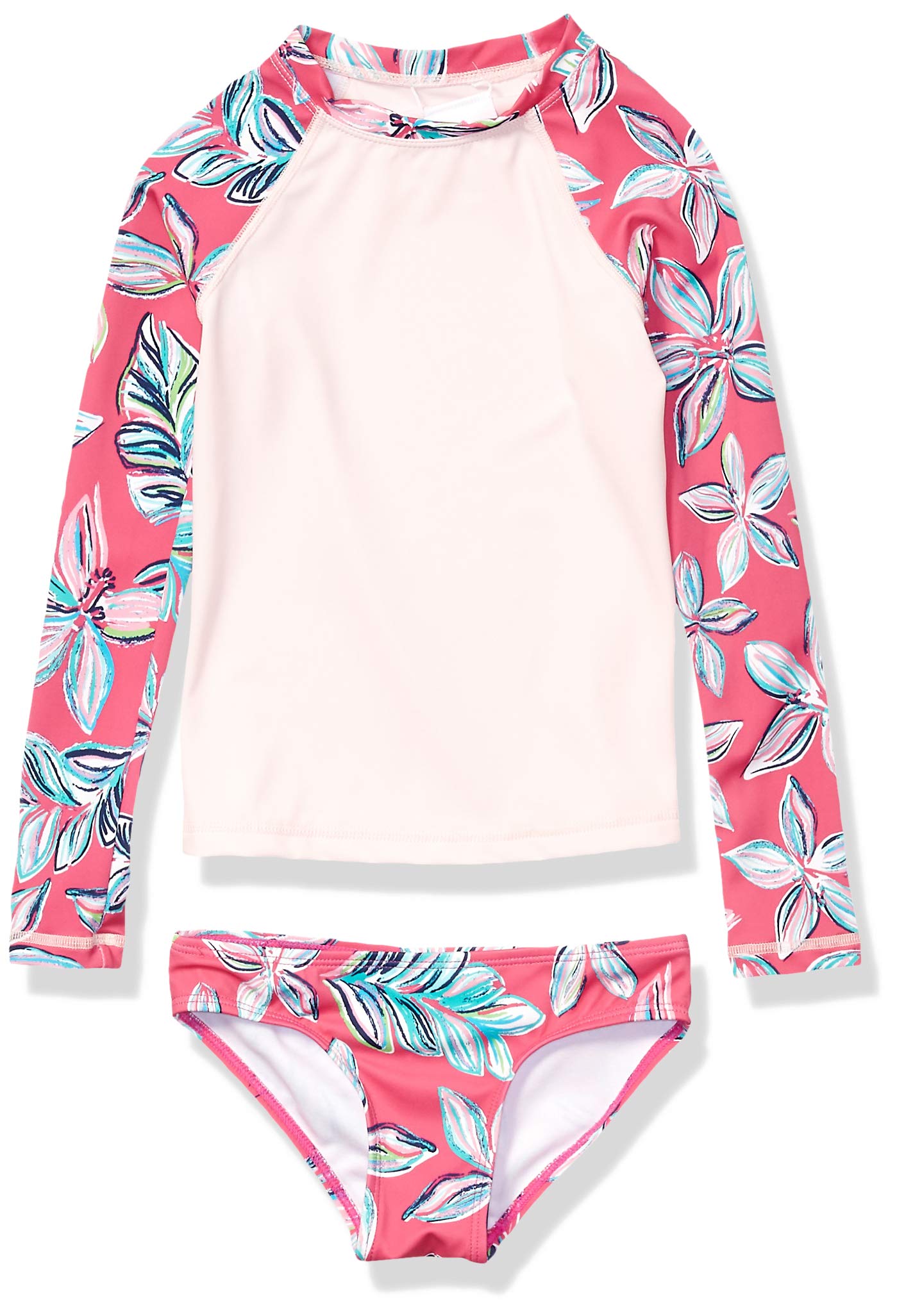 Kanu Surf Girls Long Sleeve Rashguard Upf 50 Two Piece Swim Set, Charlotte Pink, 4T