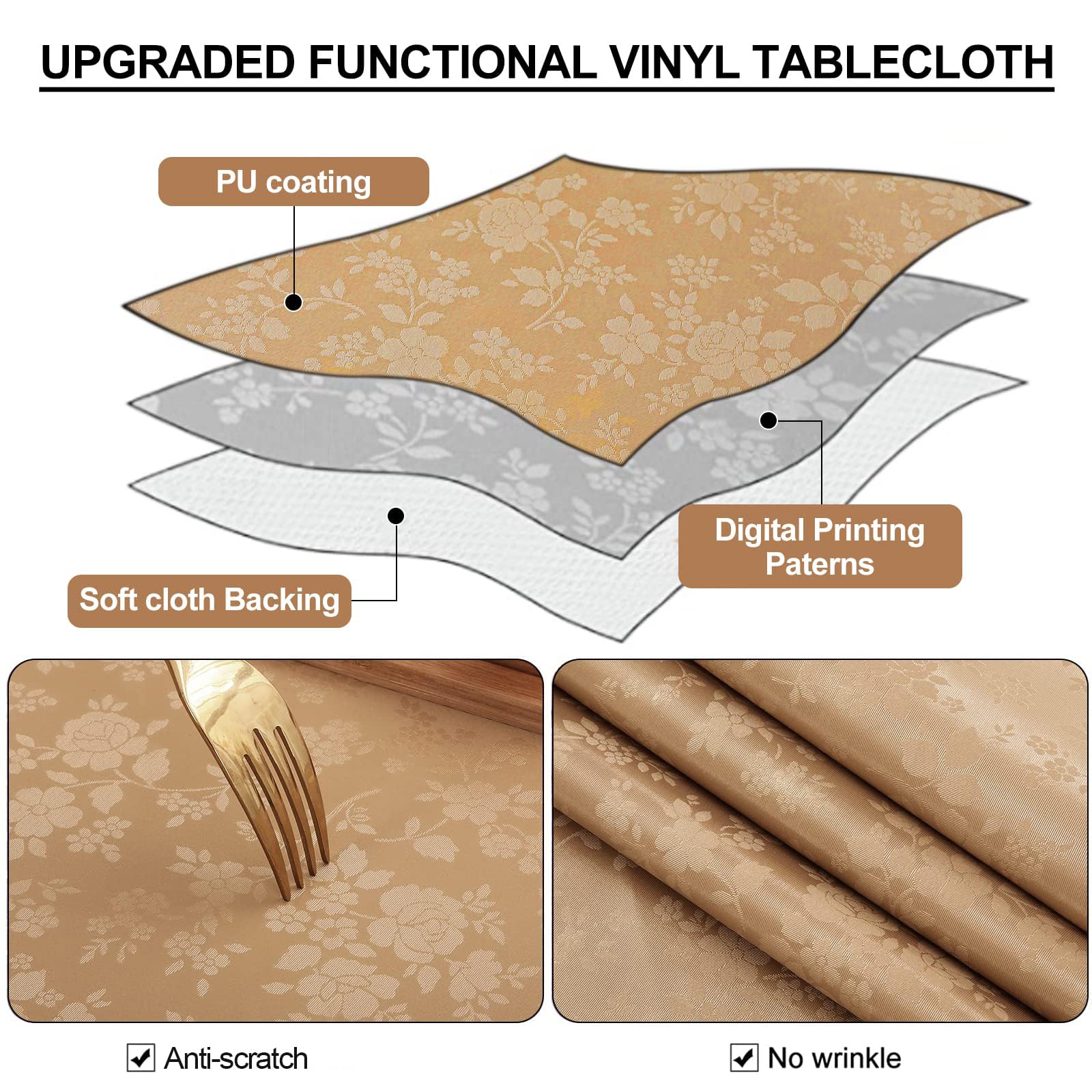 Smiry Square Table Cloth, Waterproof Heavy Duty Vinyl Tablecloths, Wipeable Washable Table Cover For Kitchen And Dining Room (Br