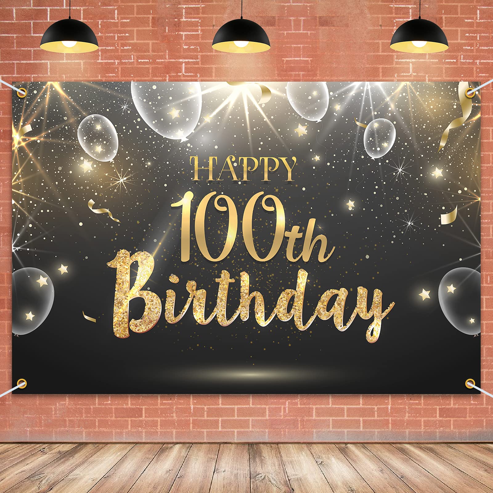 Hamigar 6X4Ft Happy 100Th Birthday Giltter Shinning Banner Backdrop - 100 Years Old Birthday Decorations Party Supplies For Wome
