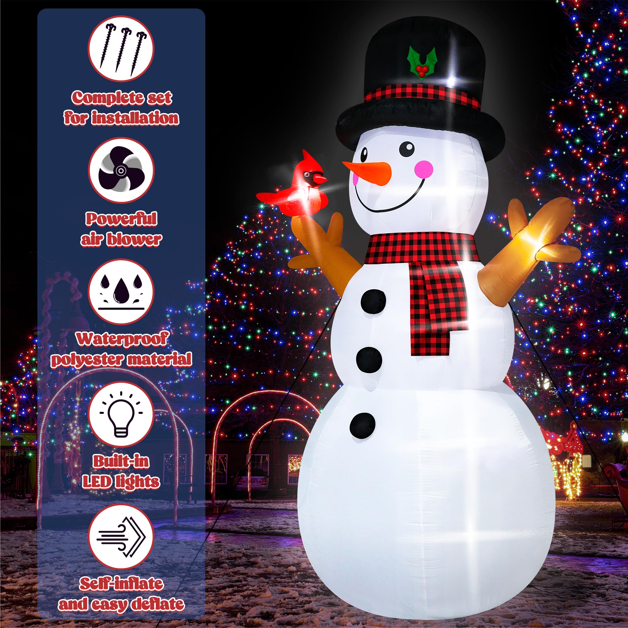 16FT Christmas Inflatable Snowman Outdoor Decorations, Giant Christmas Snowman, Holiday Blow Up Yard Decor with LED Lights, Wate