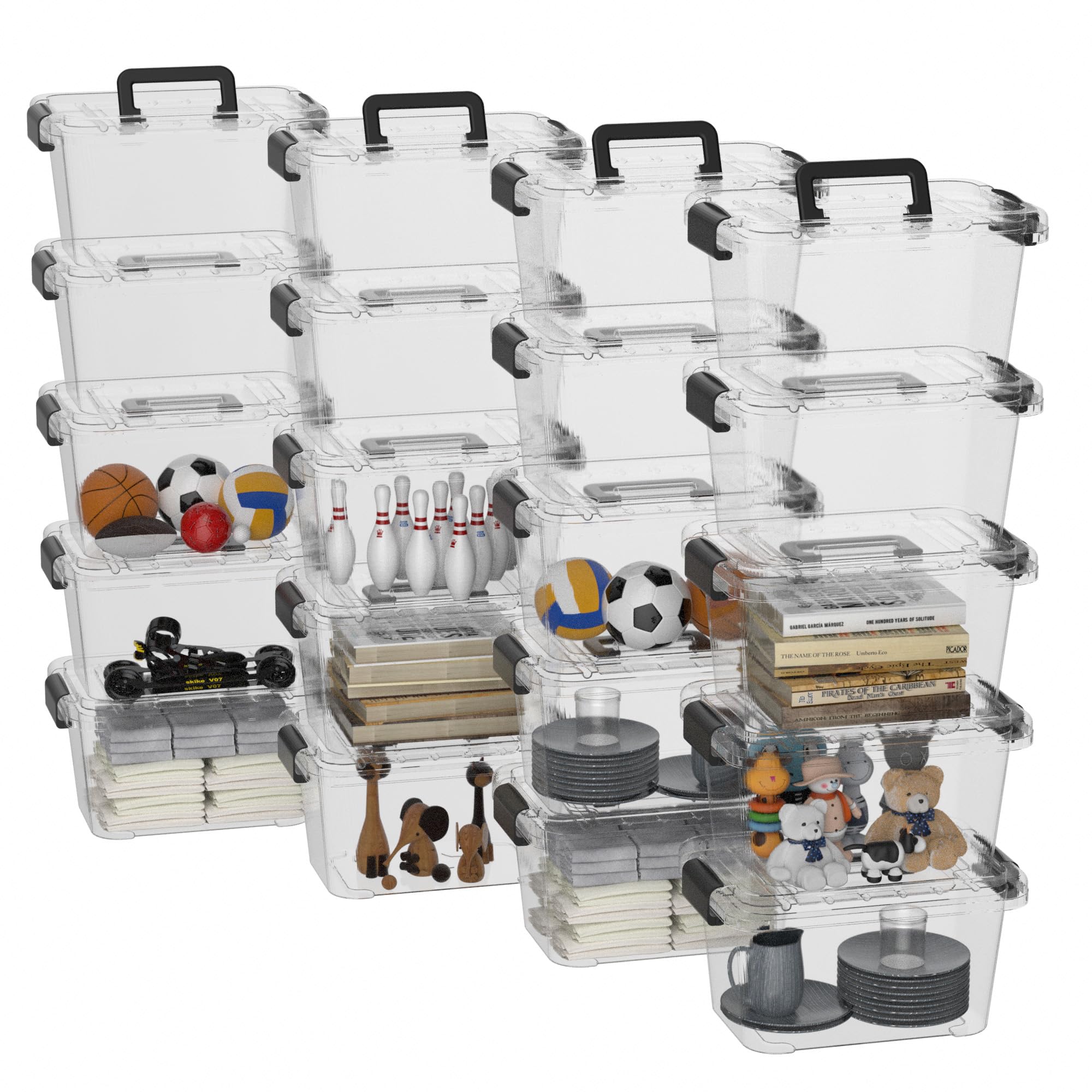 Cetomo 6.8Qt*20 Plactic Storage Bins, Stack Tote Storage Box With Handle, Clear, 6.8Quart-20 Pack