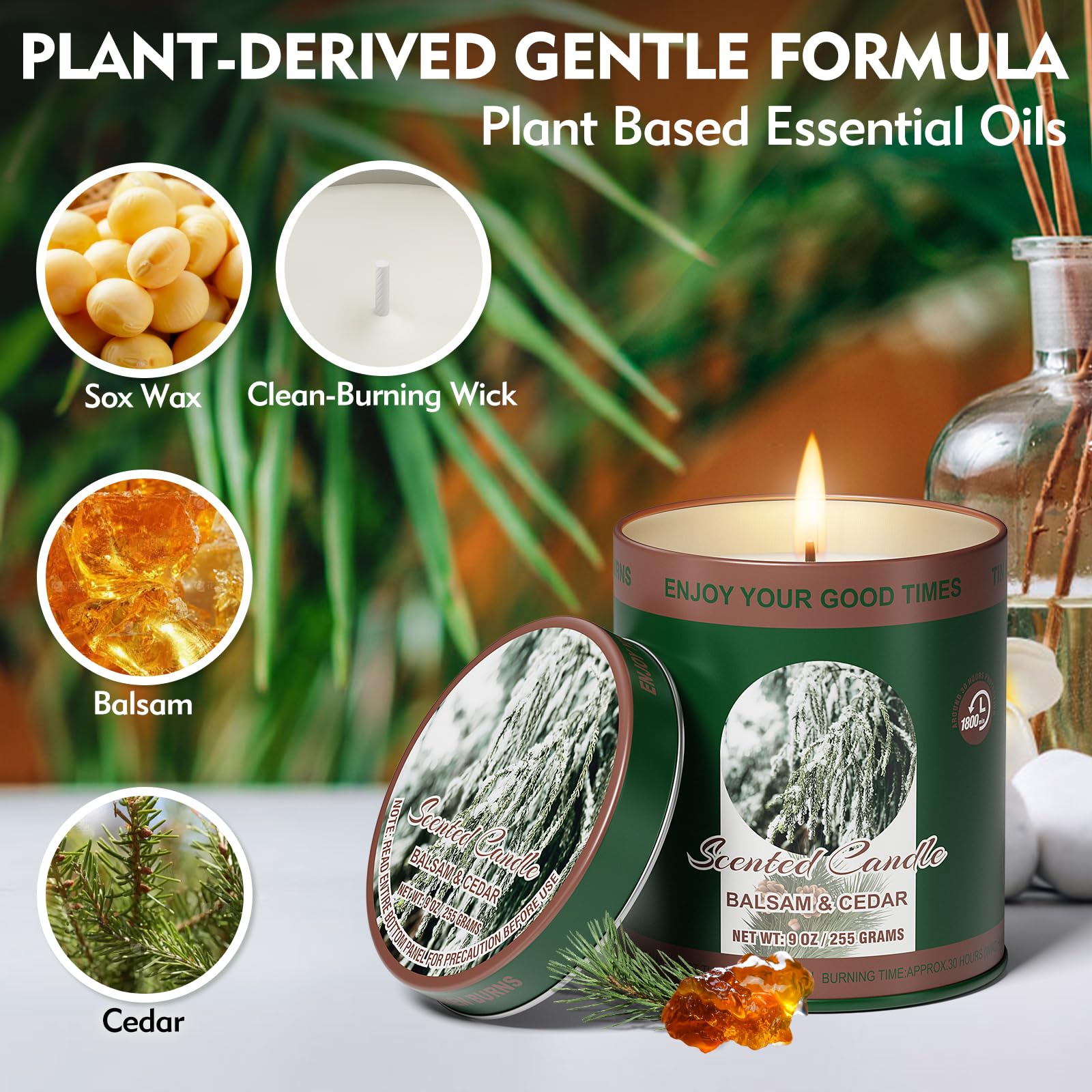 2 Pack Scented Candles (90 Total Burn Hours) - Soy Wax Candles 9 oz Each in Tin - Long Lasting Aromatherapy Candle Gift Set (Bal