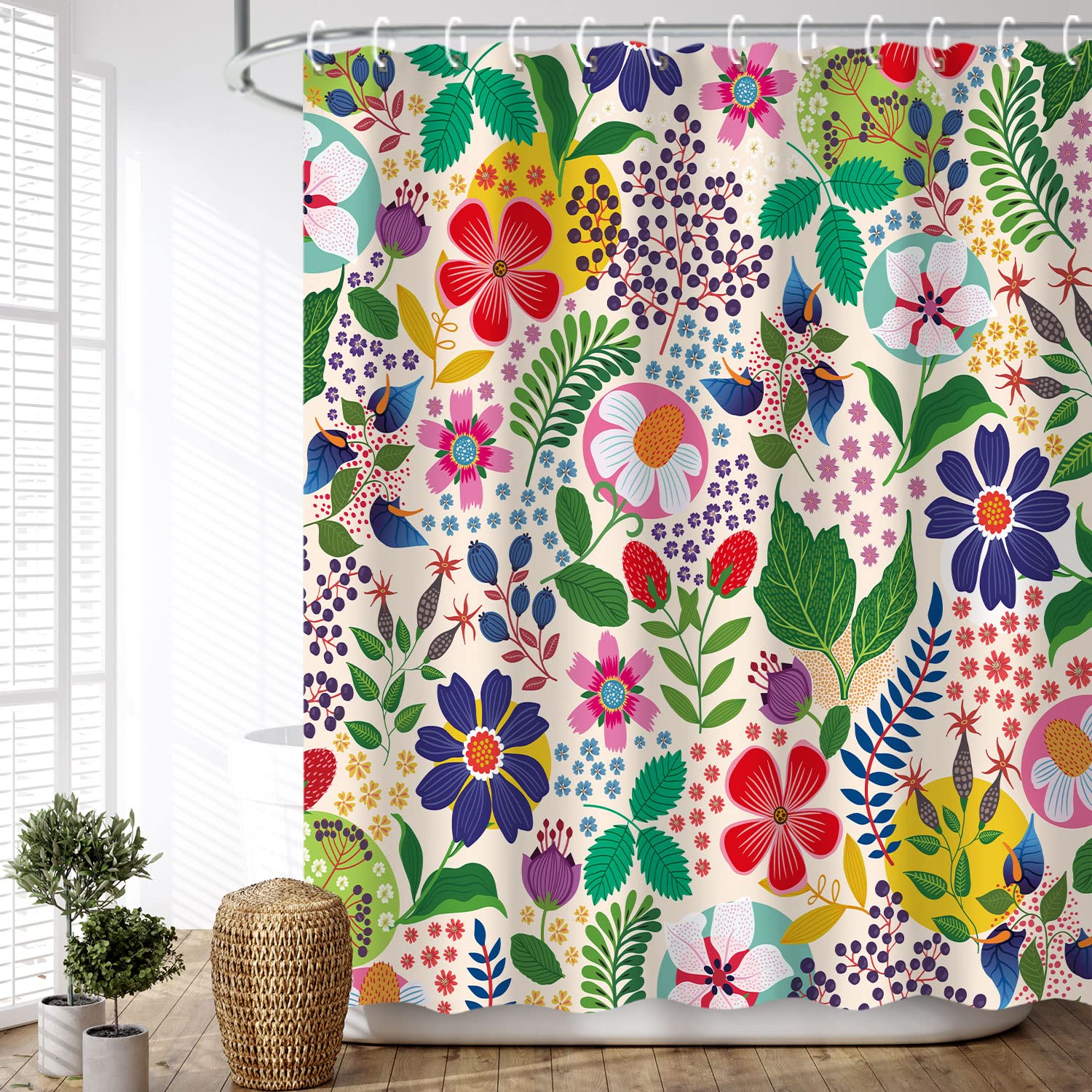 Livilan Floral Shower Curtain Colorful Shower Curtain Flower Boho Bright Unique Flowered Fabric Bohemian Shower Curtain For Bath