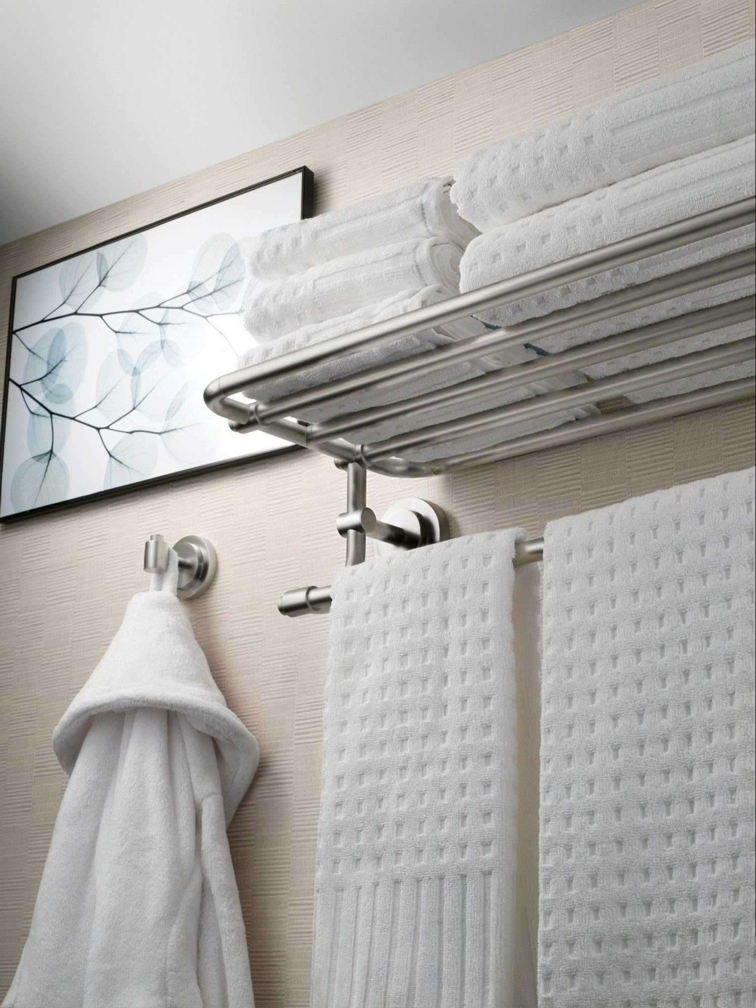 Moen Dn0794Bn Iso 24-Inch Wide Bathroom Hotel-Style Towel Shelf With Towel Bar, Brushed Nickel