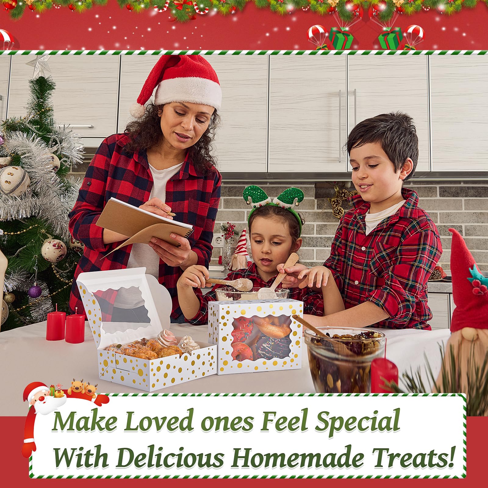 DOYIDE 32Pcs 8x6x2.5 in White Christmas Cookie Boxes with Window - Perfect for Gifts, Treats, Desserts, Pastries