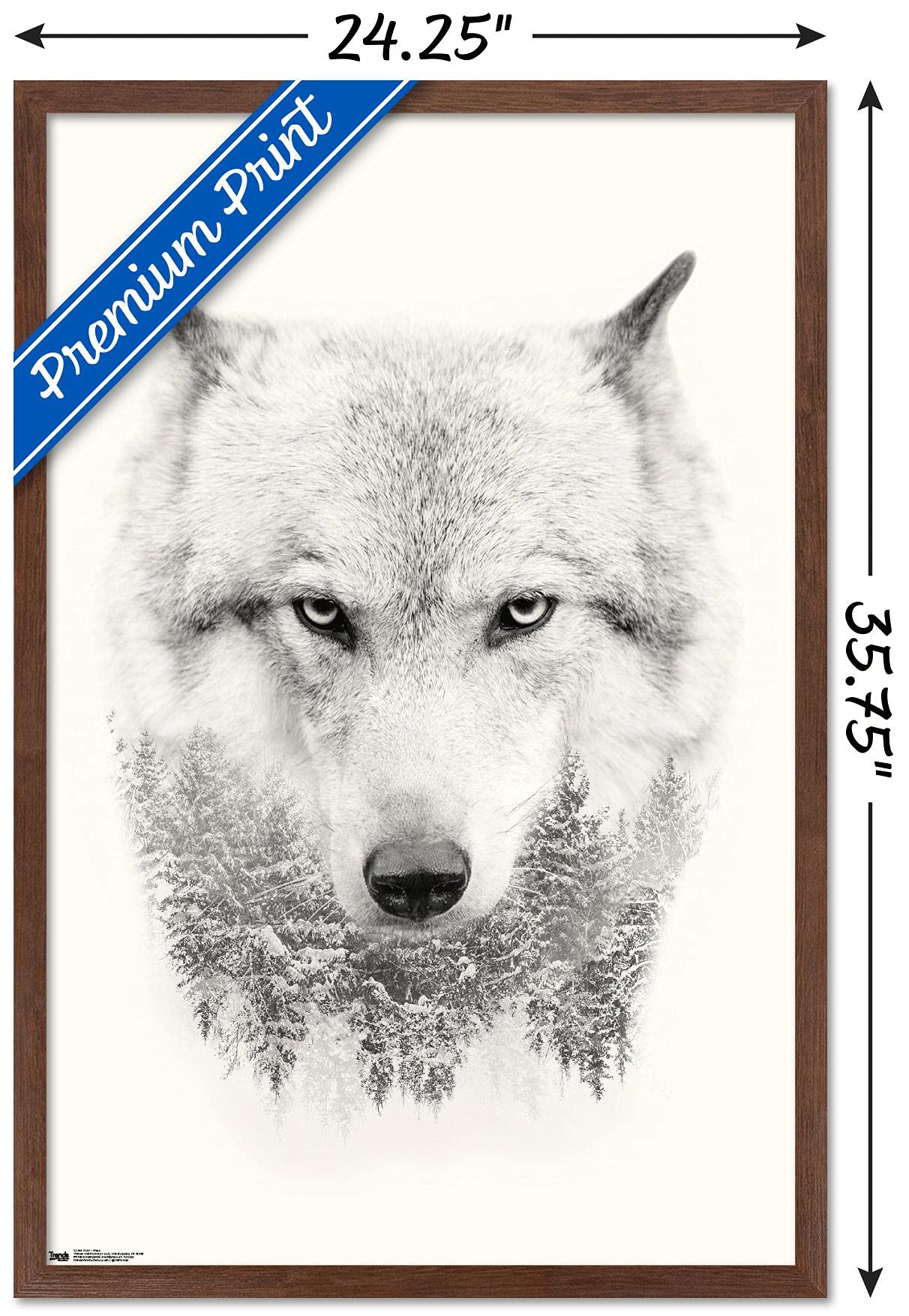 Trends International Wolf - Trees Wall Poster, 22.375'' X 34'', Mahogany Framed Version