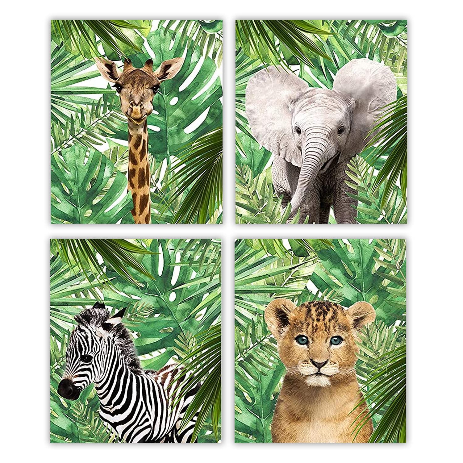MARIA Safari Nursery Decor, Set of 4 Unframed Nursery Wall Art, Jungle Theme Baby Room Decor, Zoo Theme Baby Room, Baby Girls & 
