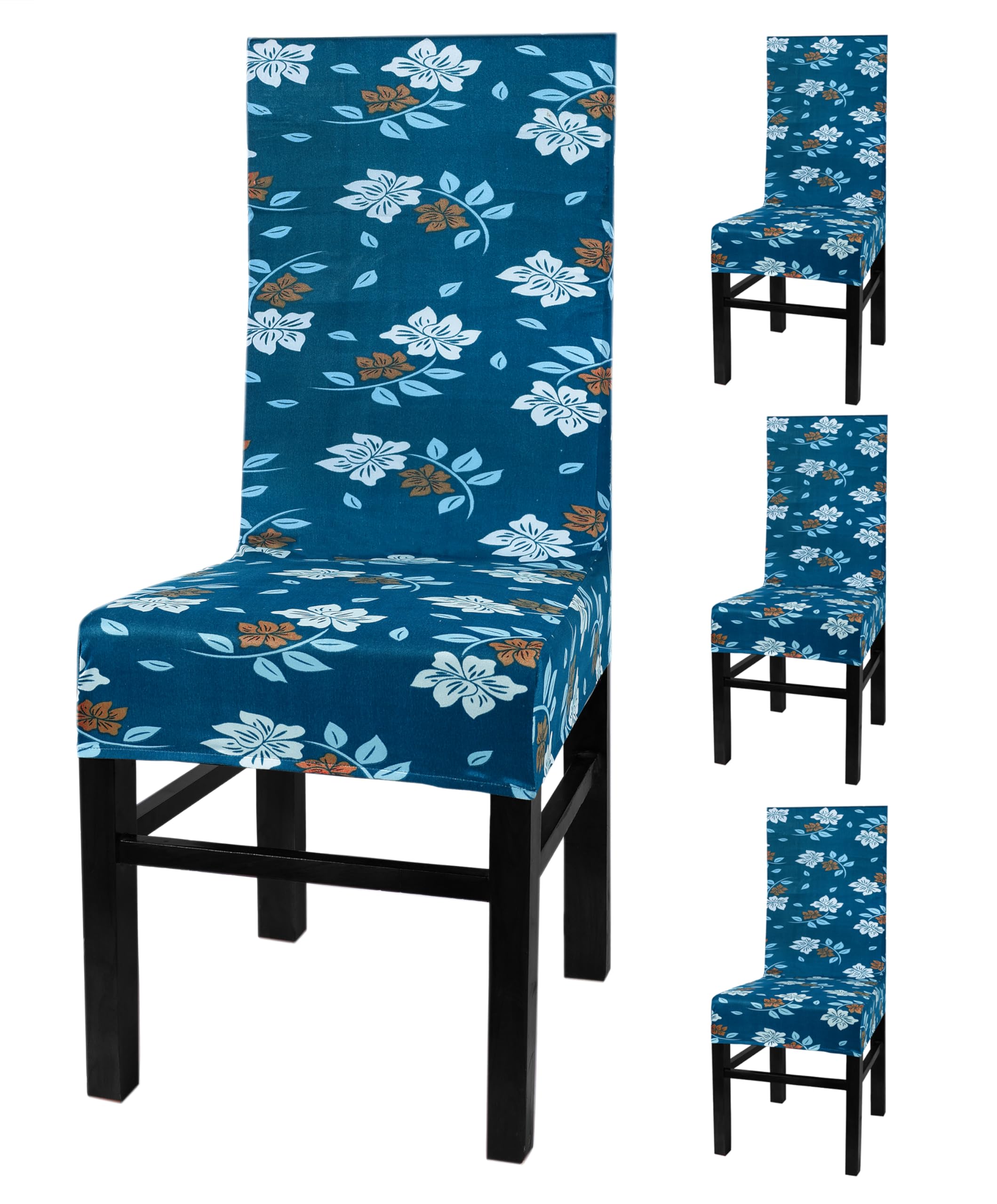 Yellow Weaves Elastic Stretchable Dining Chair Cover, Removable Washable Elastic Floral Printed Dining Chair Covers (Set Of 4, T
