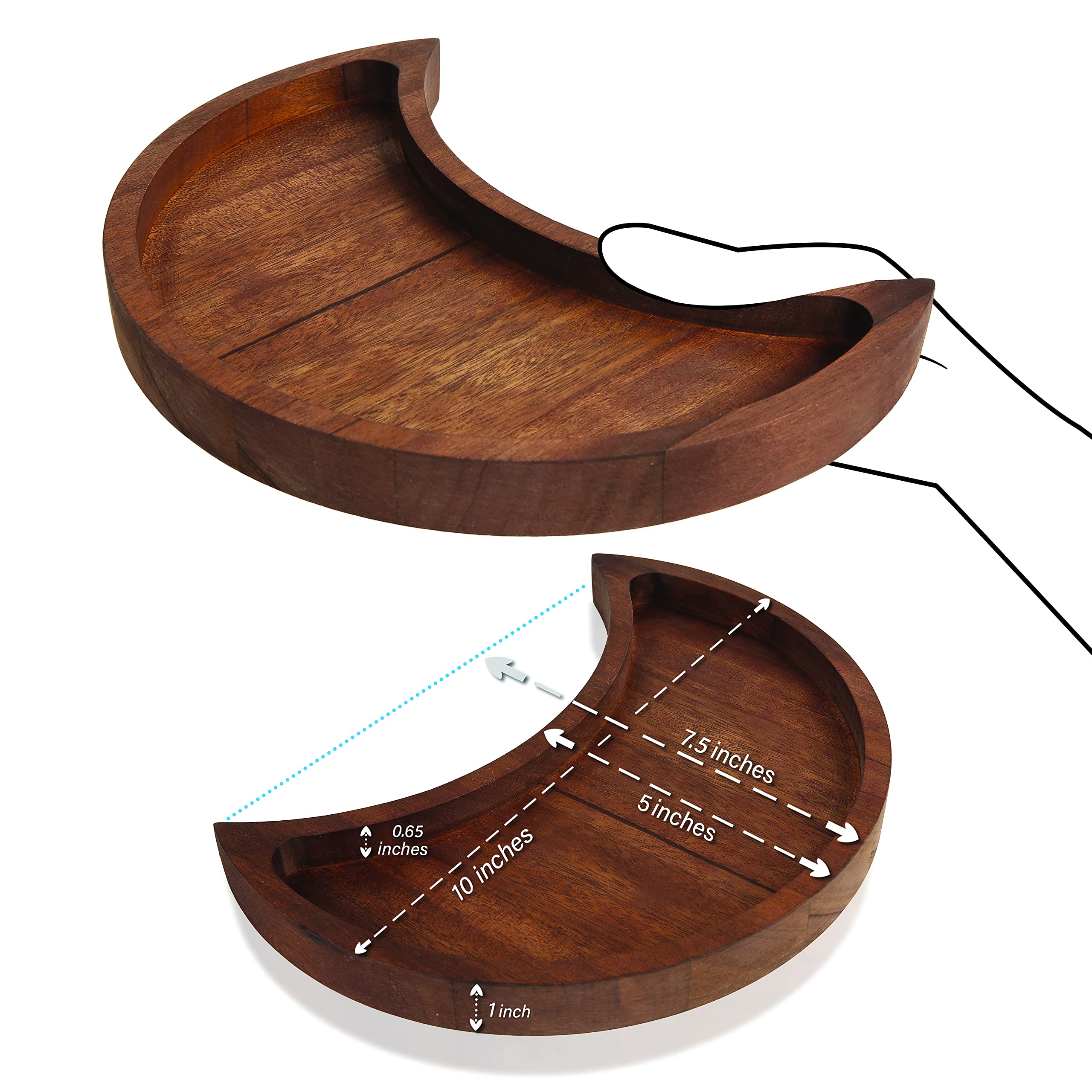 Curawood Moon Tray Crystal Holder - Display Your Crystals & Healing Stones - 10'' X 5'' Crescent Moon Tray For Crystals - Crysta