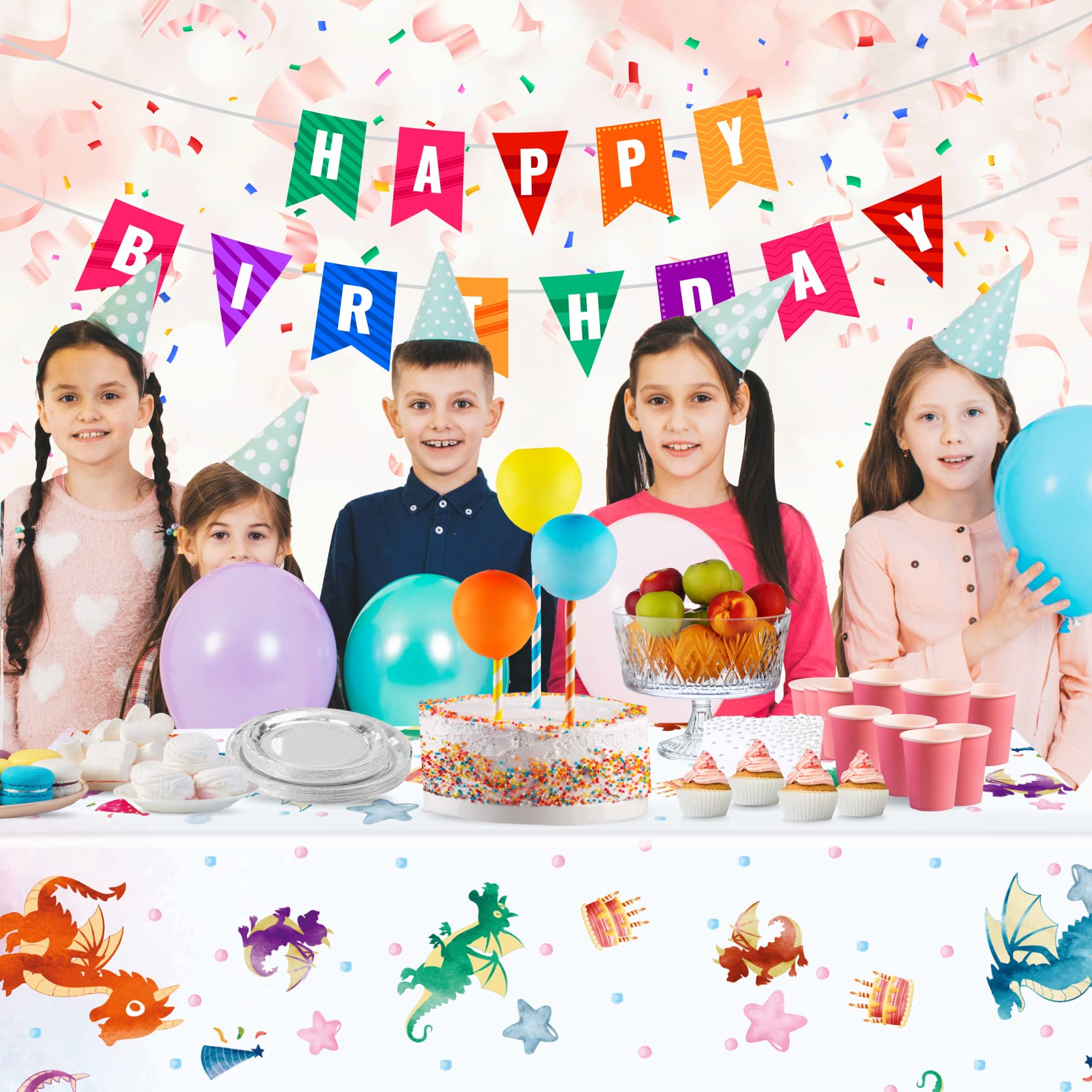 2 Pack Dragan Dinosaur Tablecloth - Dragan Dinosaur Table Cover For Party Fun - Colorful Dinosaur Table Covers For All Party Dec