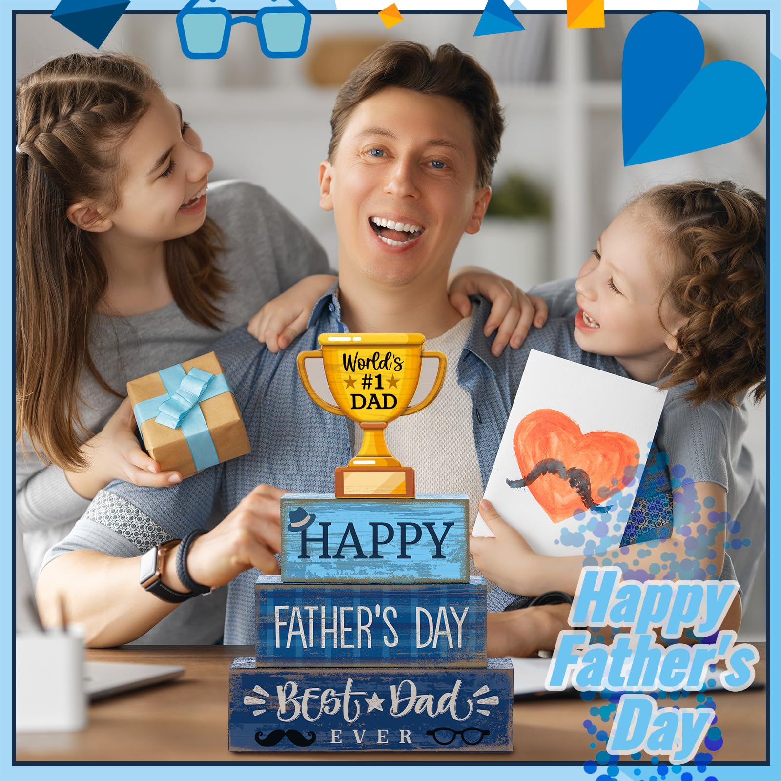 Yuntau 4 Pcs Father s Day Decorations Happy Father s Wooden Tabletop Tiered Tray Decor Rustic Best Dad Ever Trophy Wood Block Ta