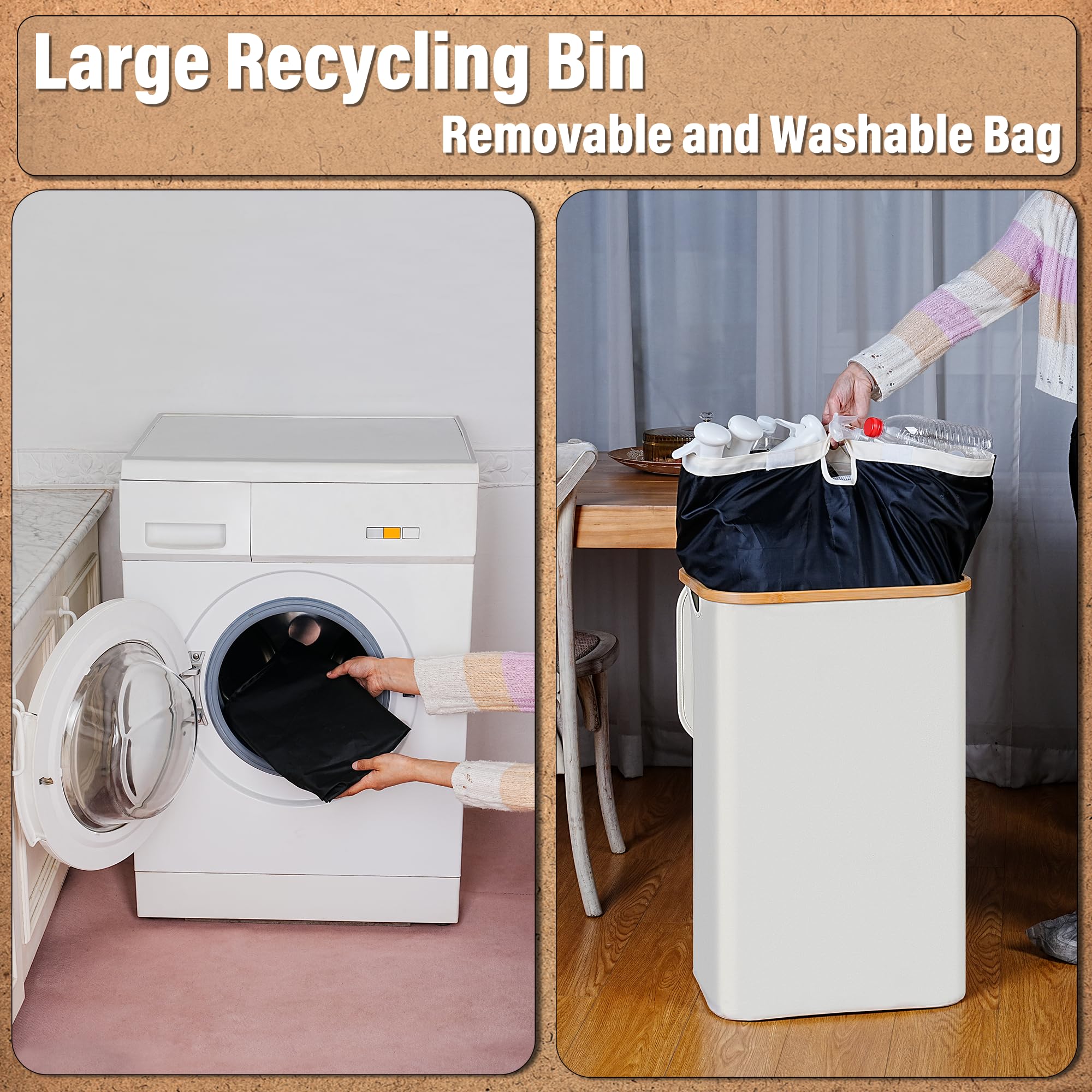 Efluky Recycling Bin 100L, 26 Gallon Recycle Bins For Kitchen Indoor Outdoor Home With 2 Removeable And Reusable Inner Bag, Tall
