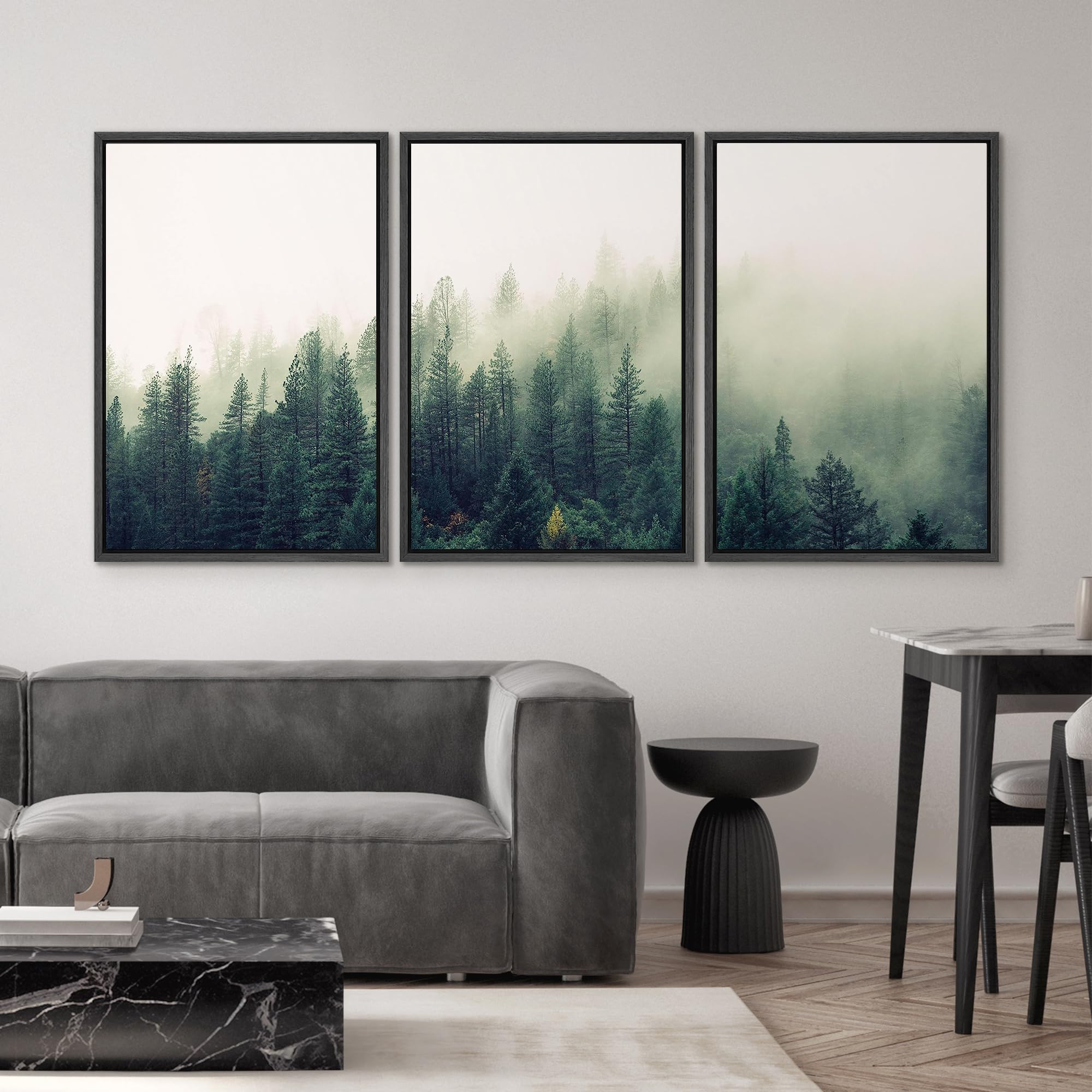 SIGNWIN 3 Piece Framed Canvas Wall Art Foggy Mountains Canvas Prints Home Artwork Decoration for Living Room Bedroom - 24 ''x36 ''x3 Panels