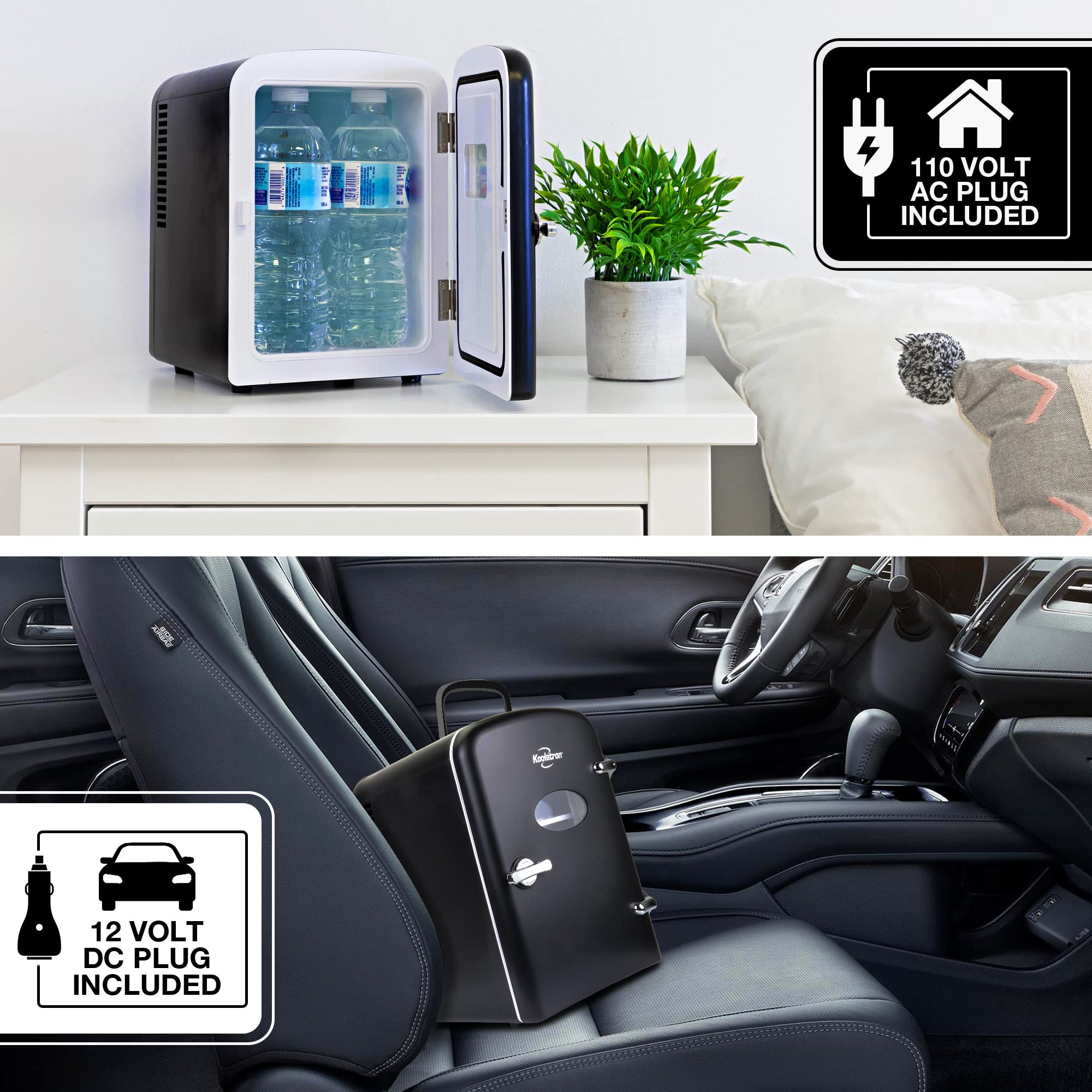 Koolatron Retro Mini Portable Fridge, 4L Compact Refrigerator For Skincare, Beauty Serum, Face Mask, Personal Cooler, Includes 1